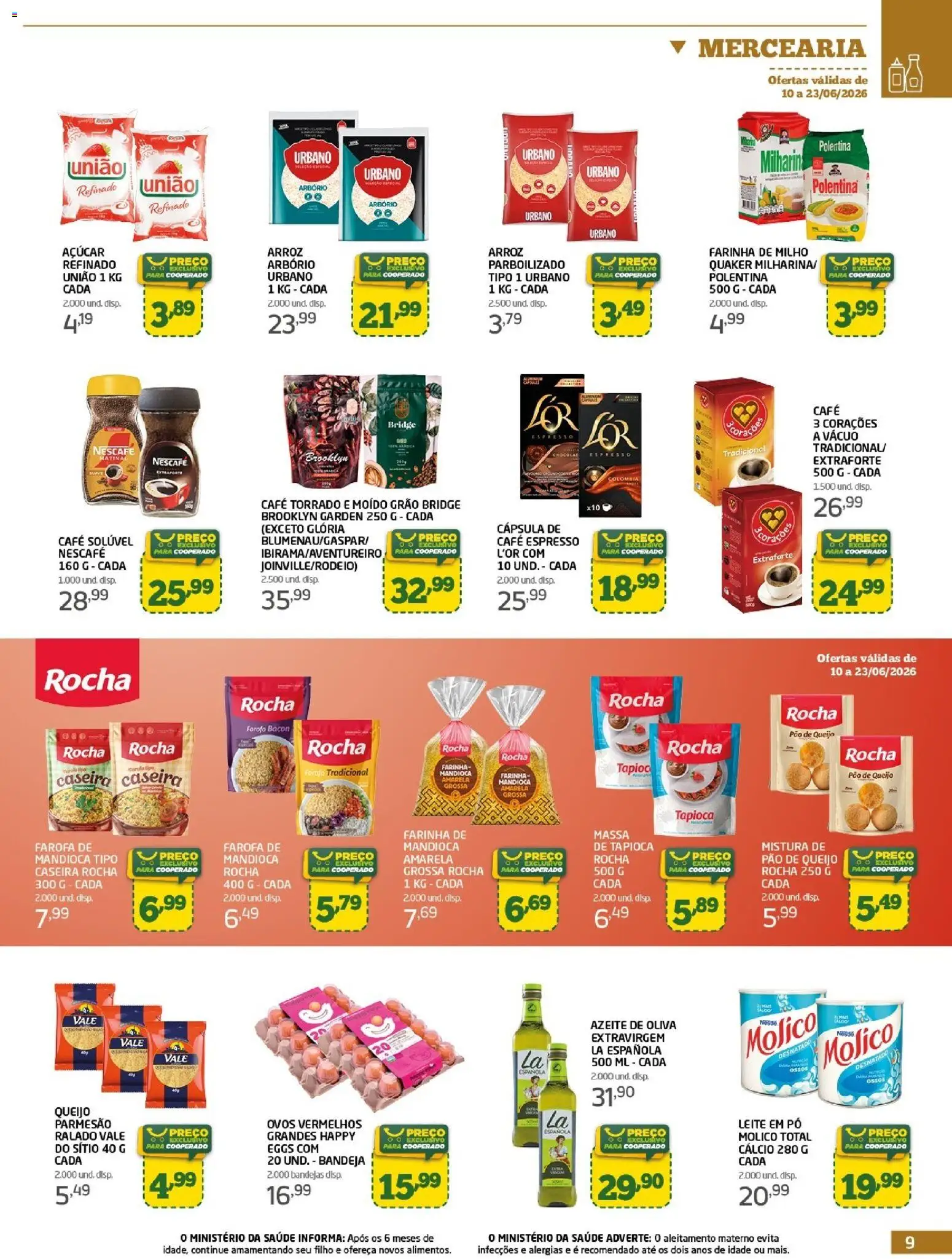 Cooper Folheto - válido de 10.06.2026 | Página: 9 | Produtos: Leite, Parmesão, Café solúvel, Leite em pó