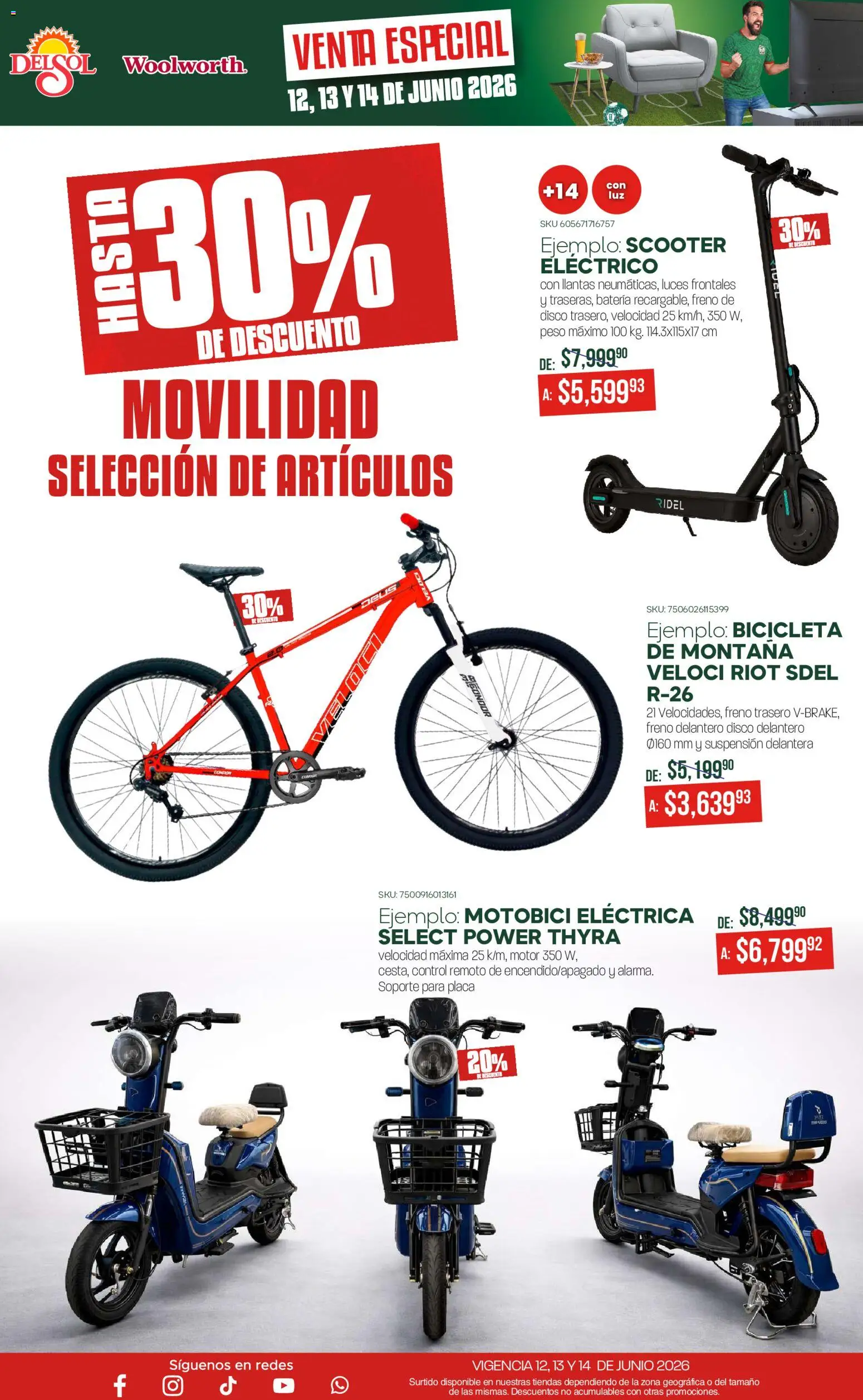 Nuevas ofertas de Del Sol y Woolworth válidas en toda la República Mexicana desde el 12.06.2026. ¡Encuentra las mejores ofertas en Del Sol y Woolworth catálogo! | Página: 7 | Productos: Control remoto, Disco, Scooter, Batería