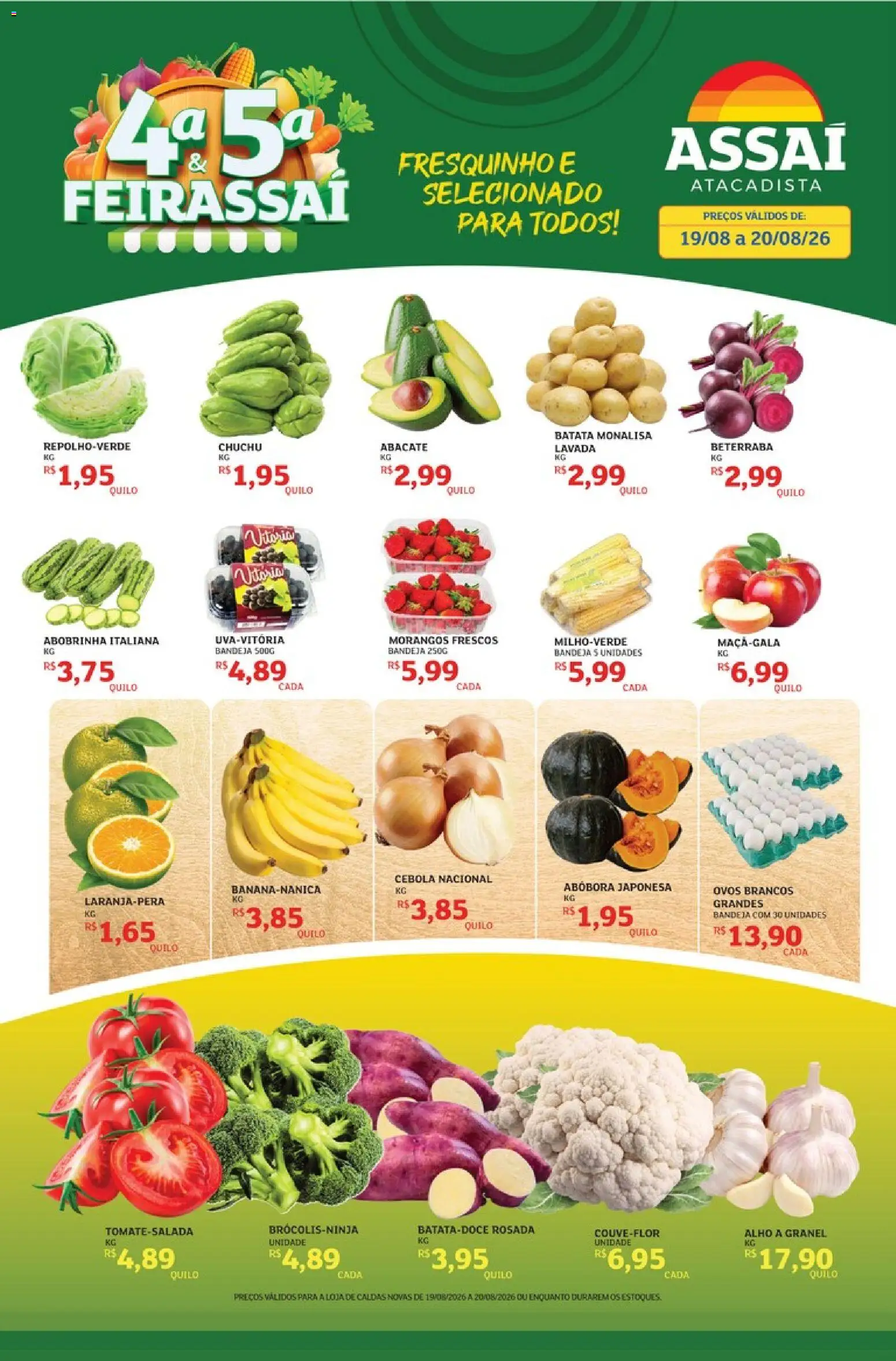 Assaí Atacadista Folheto - válido de 19/08/2026 | Página: 1 | Produtos: Chuchu, Cebola, Bandeja, Batata