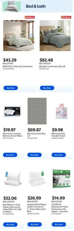 Preview of Walmart flyer - Home updates at low prices from shop Walmart valid from 30.04.2026 | Page: 6 | Products: Bed, Pillow, Bath