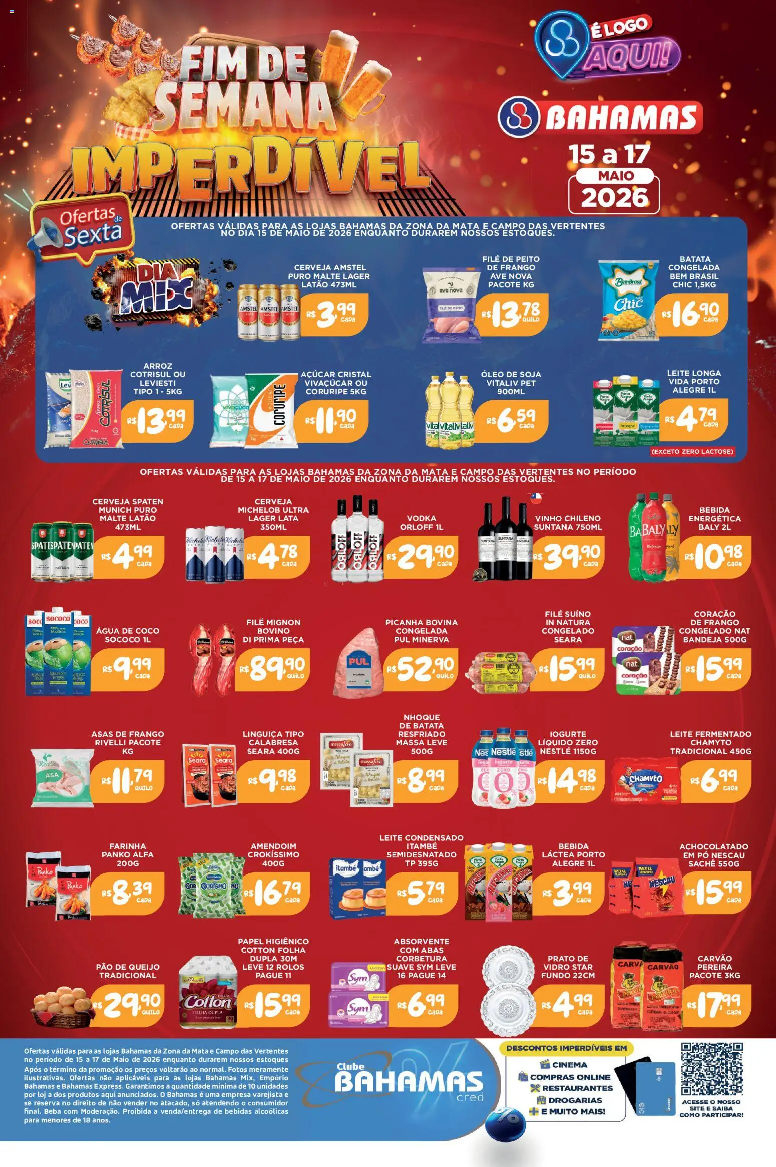 Bahamas Supermercados Folheto - válido de 15.05.2026 | Página: 1 | Produtos: Filé mignon, Queijo, Iogurte, Cerveja