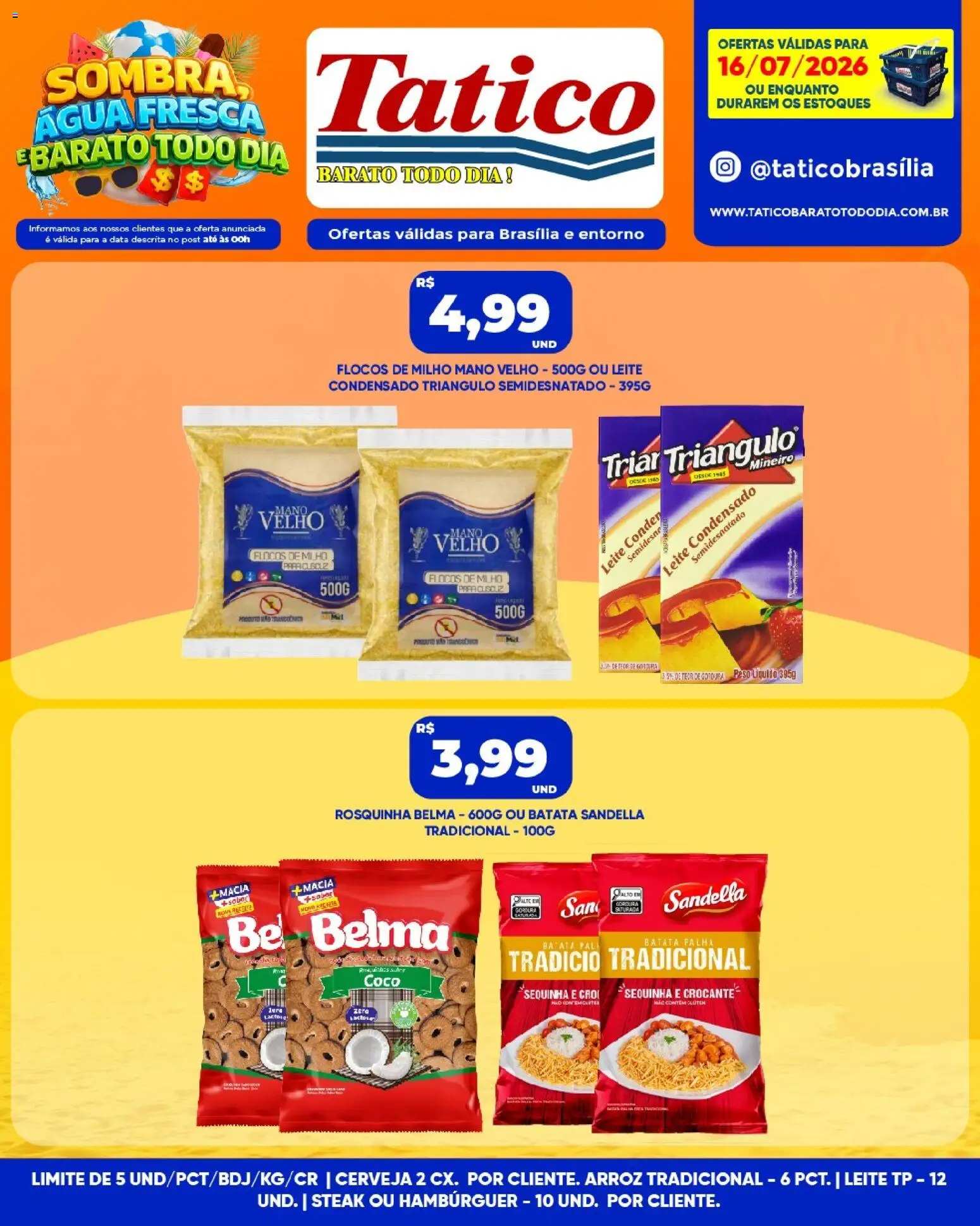 Tatico Folheto - válido de 16/07/2026 | Página: 3 | Produtos: Leite, Arroz, Flocos, Leite condensado