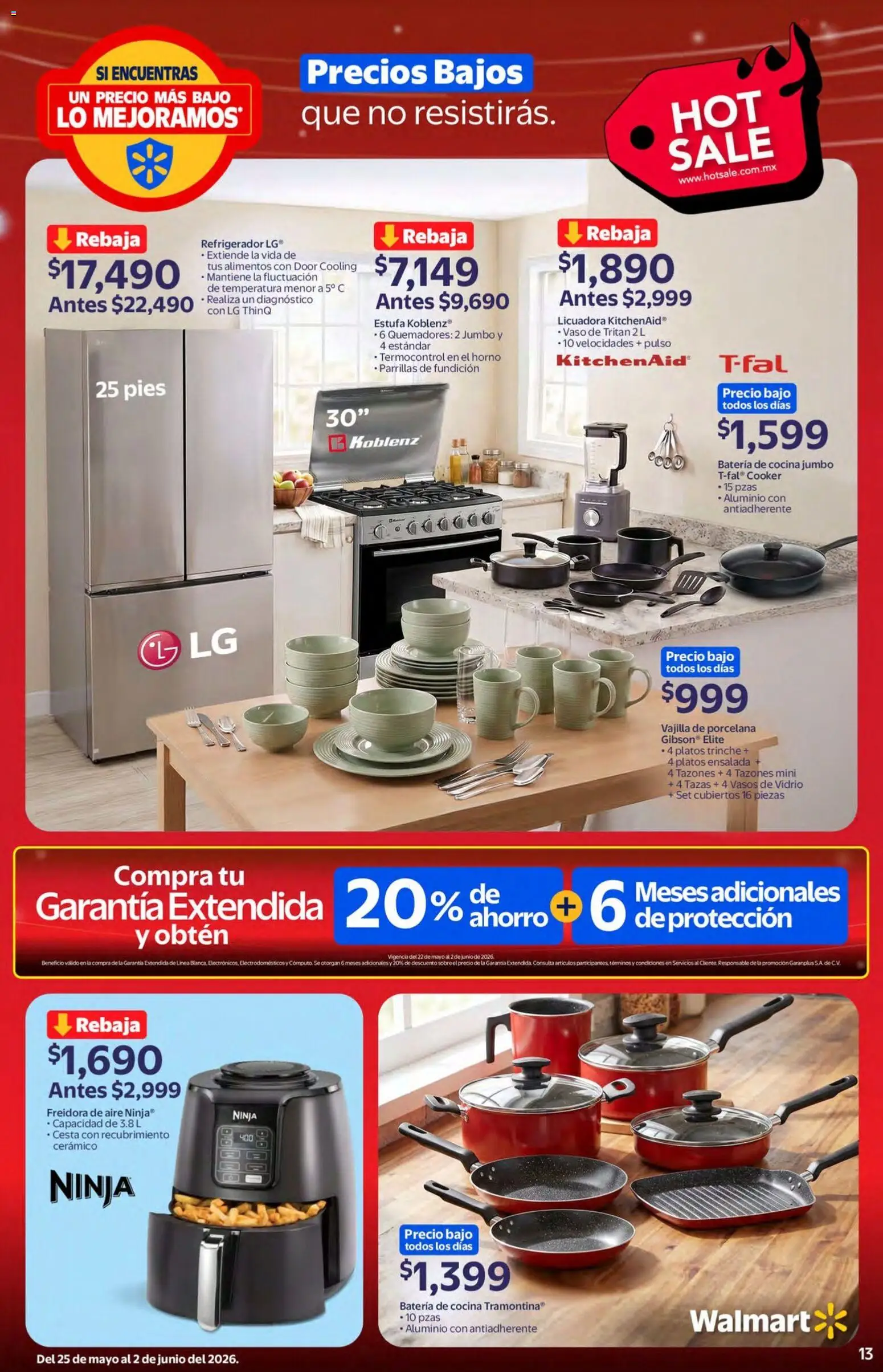 Nuevas ofertas de Walmart válidas en toda la República Mexicana desde el 25.05.2026. ¡Encuentra las mejores ofertas en Walmart Hot Sale! | Página: 13 | Productos: Refrigerador, Freidora de aire, Cocina, Vasos
