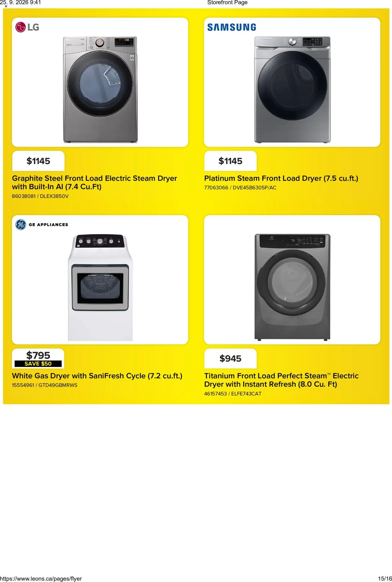 Leon's flyer valid from Sep 24, 2026 | Page: 15 | Products: Dryer