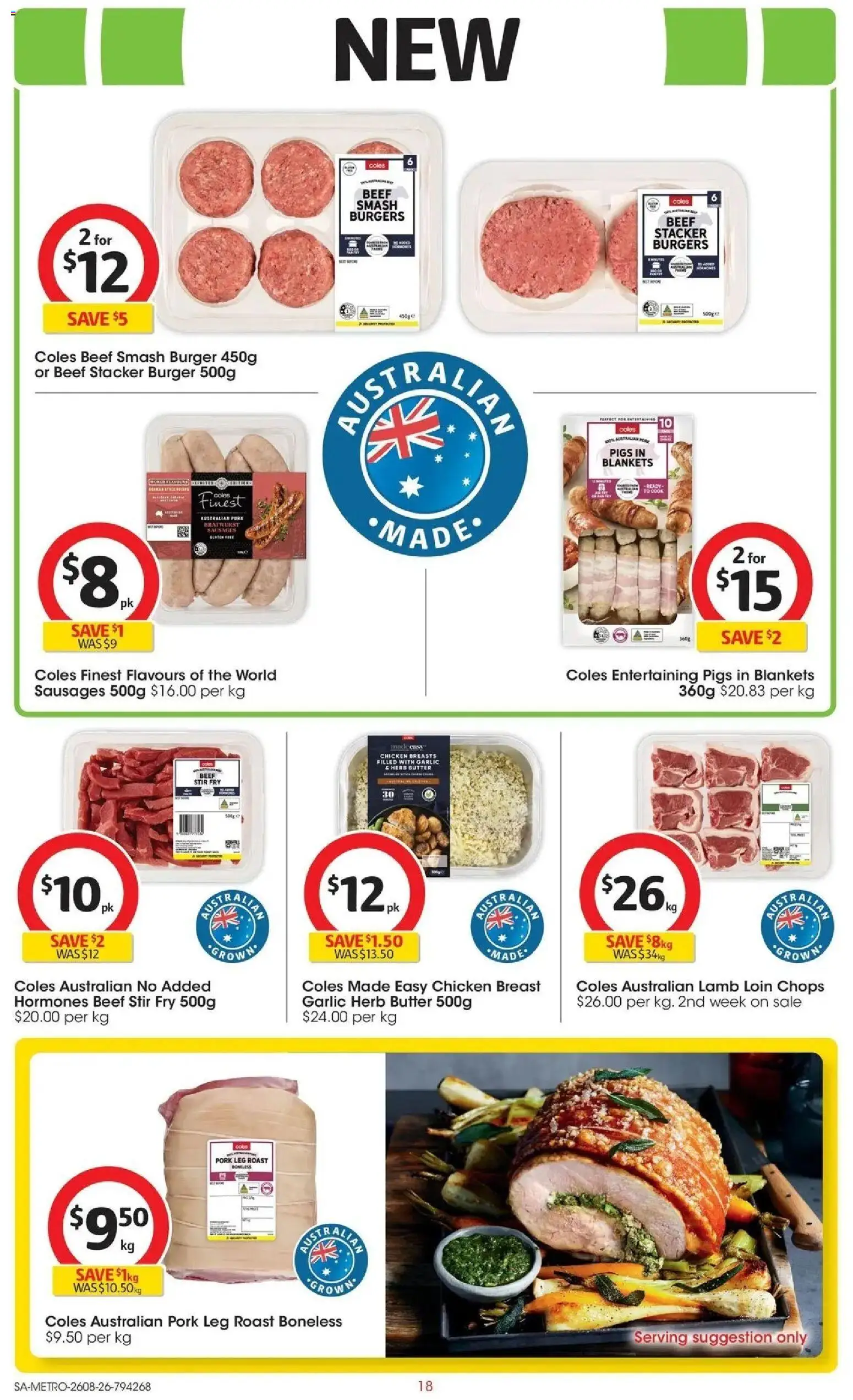 ﻿Coles catalogue valid from 26/08/2026 > Online Australia | Page: 18 | Products: Herb, Burgers, Chicken, Chicken breast