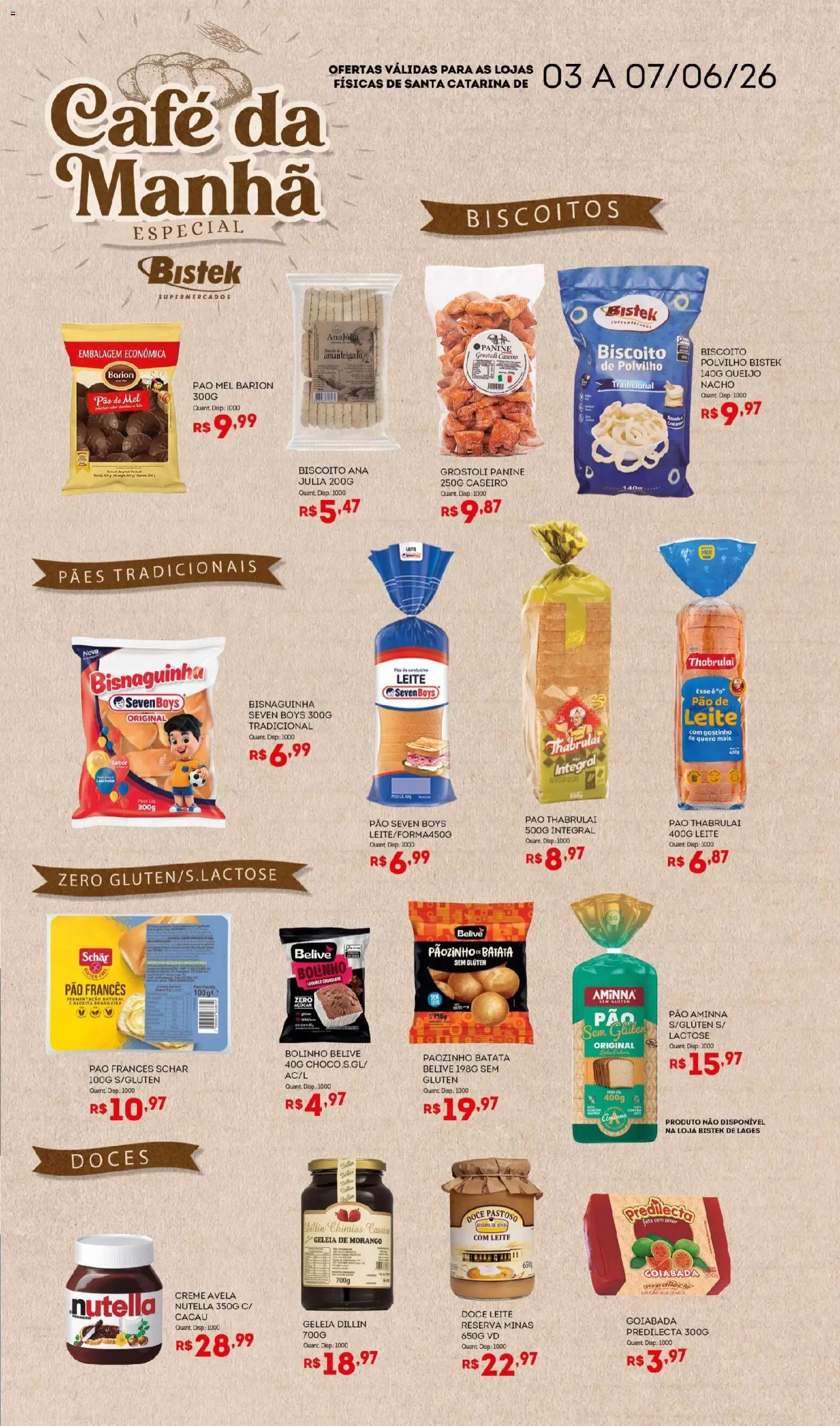 Bistek Supermercados Folheto - válido de 03.06.2026 | Página: 1 | Produtos: Café, Geleia, Creme, Açúcar