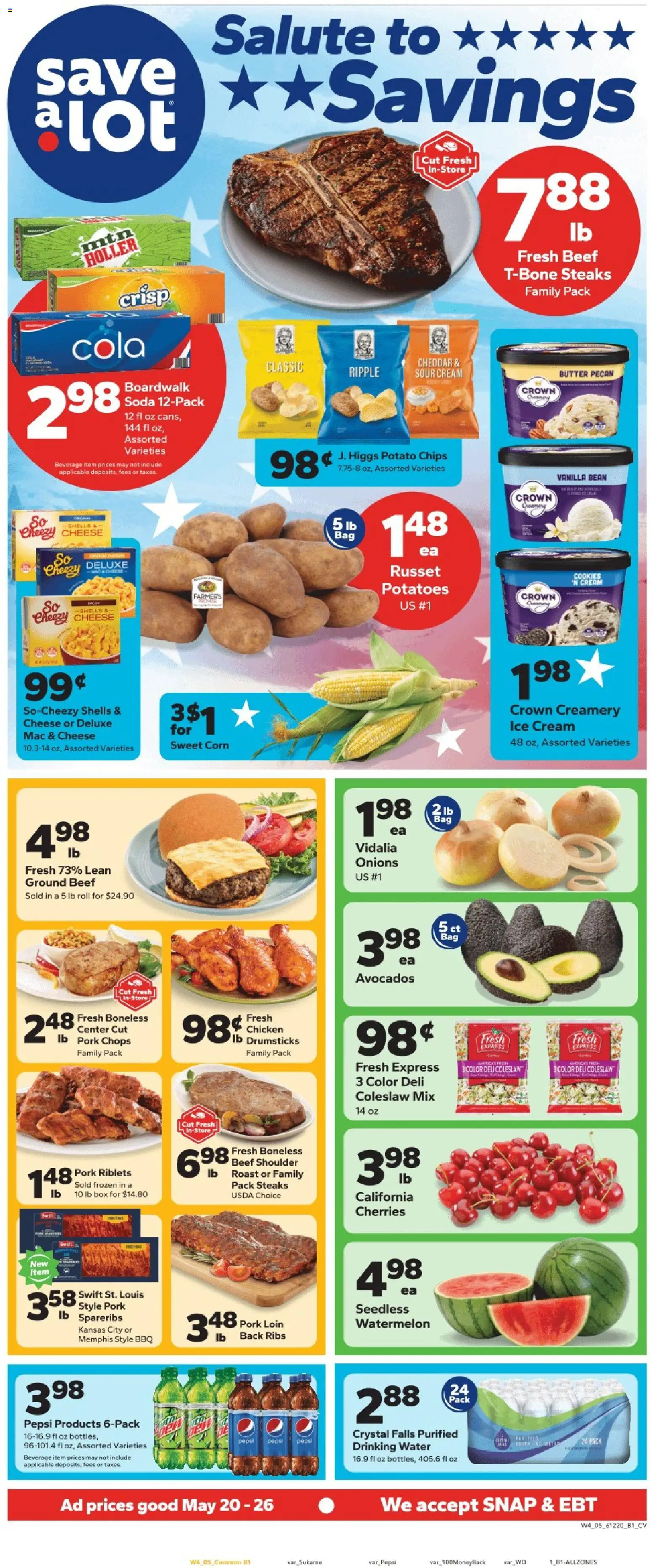 Save a Lot Weekly Ad - valid from 20.05.2026 | Page: 1 | Products: Box, Pork, Beef, Chips