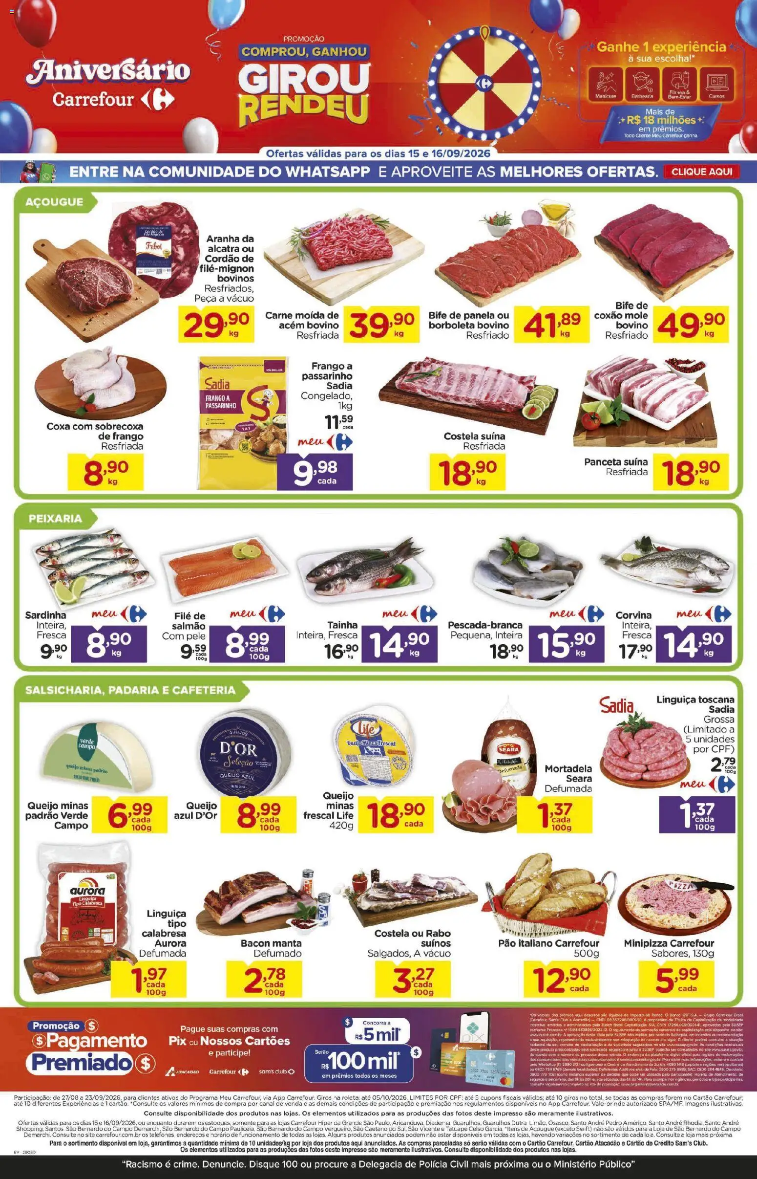 Carrefour Folheto - válido de 15/09/2026 | Página: 2 | Produtos: Salmão, Alcatra, Bacon, Carne moída