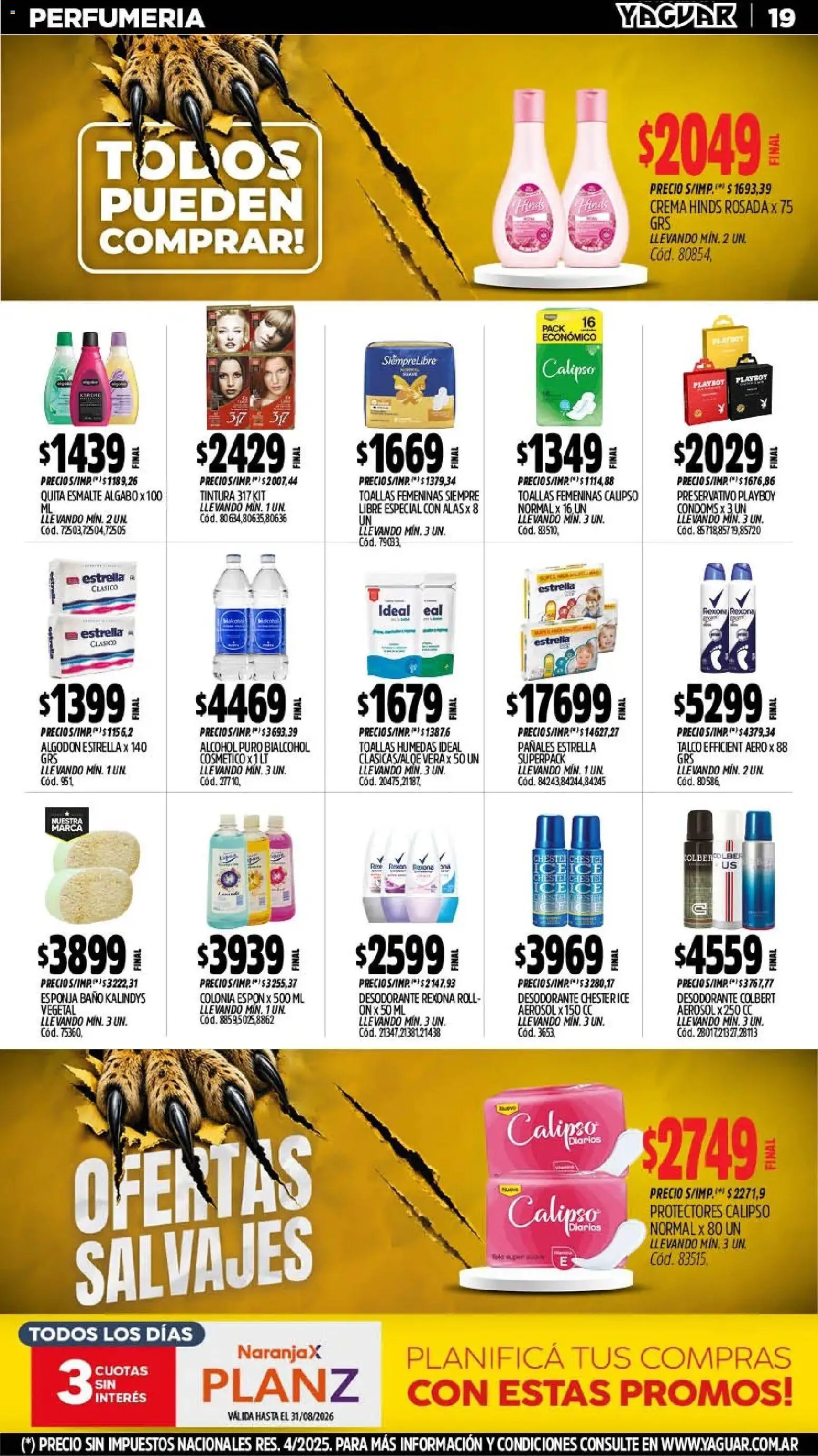 Yaguar - Oferta Semanal Misiones │ válido desde el 10/08/2026 | Página: 20 | Productos: Algodón, Baño, Diarios, Alcohol