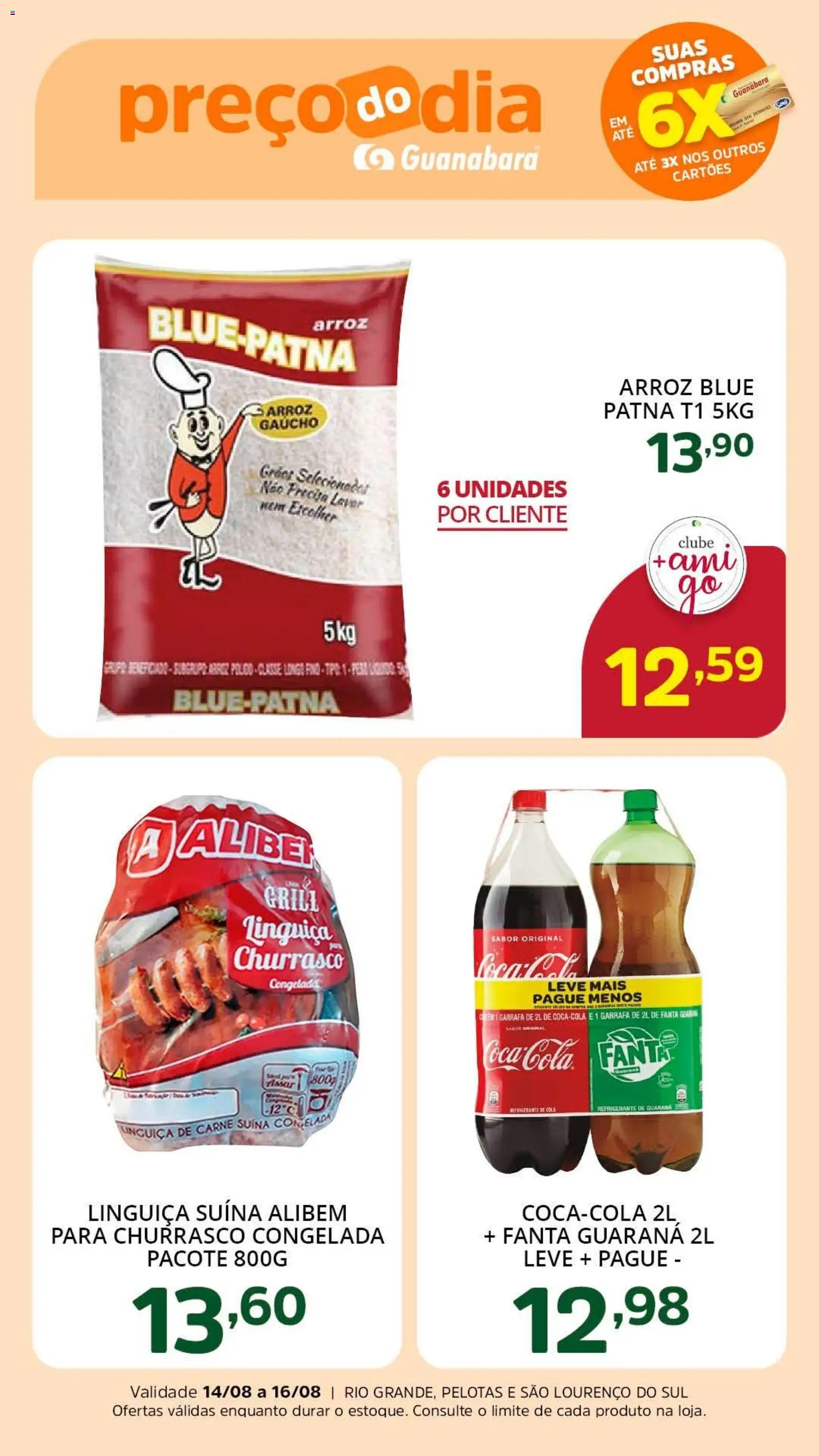 Supermercado Guanabara Folheto - válido de 14/08/2026 | Página: 1 | Produtos: Fanta, Cola, Linguiça, Carne