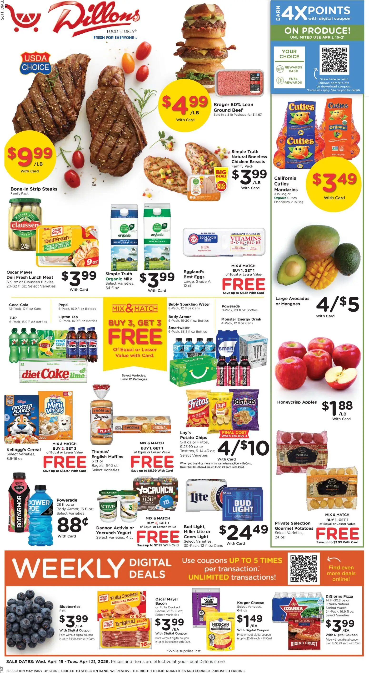 Dillons Weekly Ad - valid from 15.04.2026 | Page: 1 | Products: Green Tea, Yogurt, Apples, Water