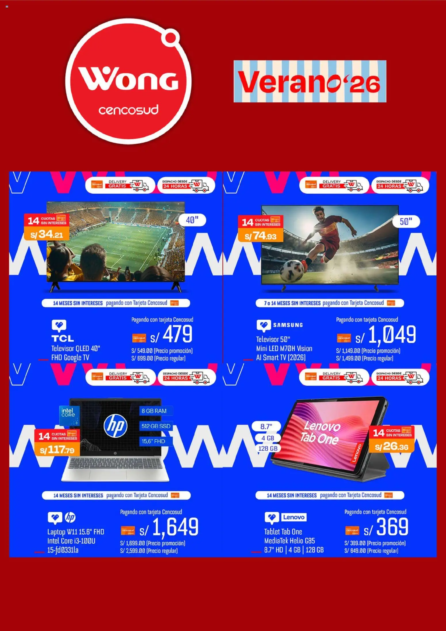Catálogo Wong válido desde 13/07/2026 | Página: 4 | Productos: Televisor