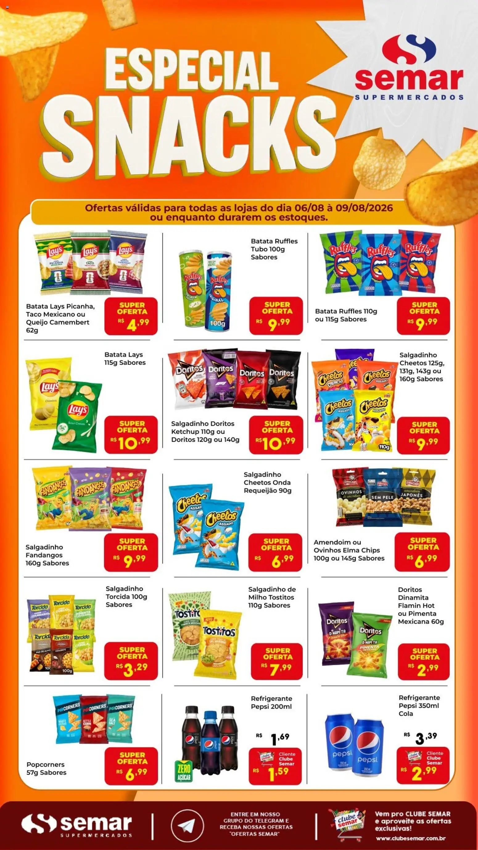 Semar Supermercado Folheto - válido de 06/08/2026 | Página: 1 | Produtos: Pepsi, Elma Chips, Camembert, Milho