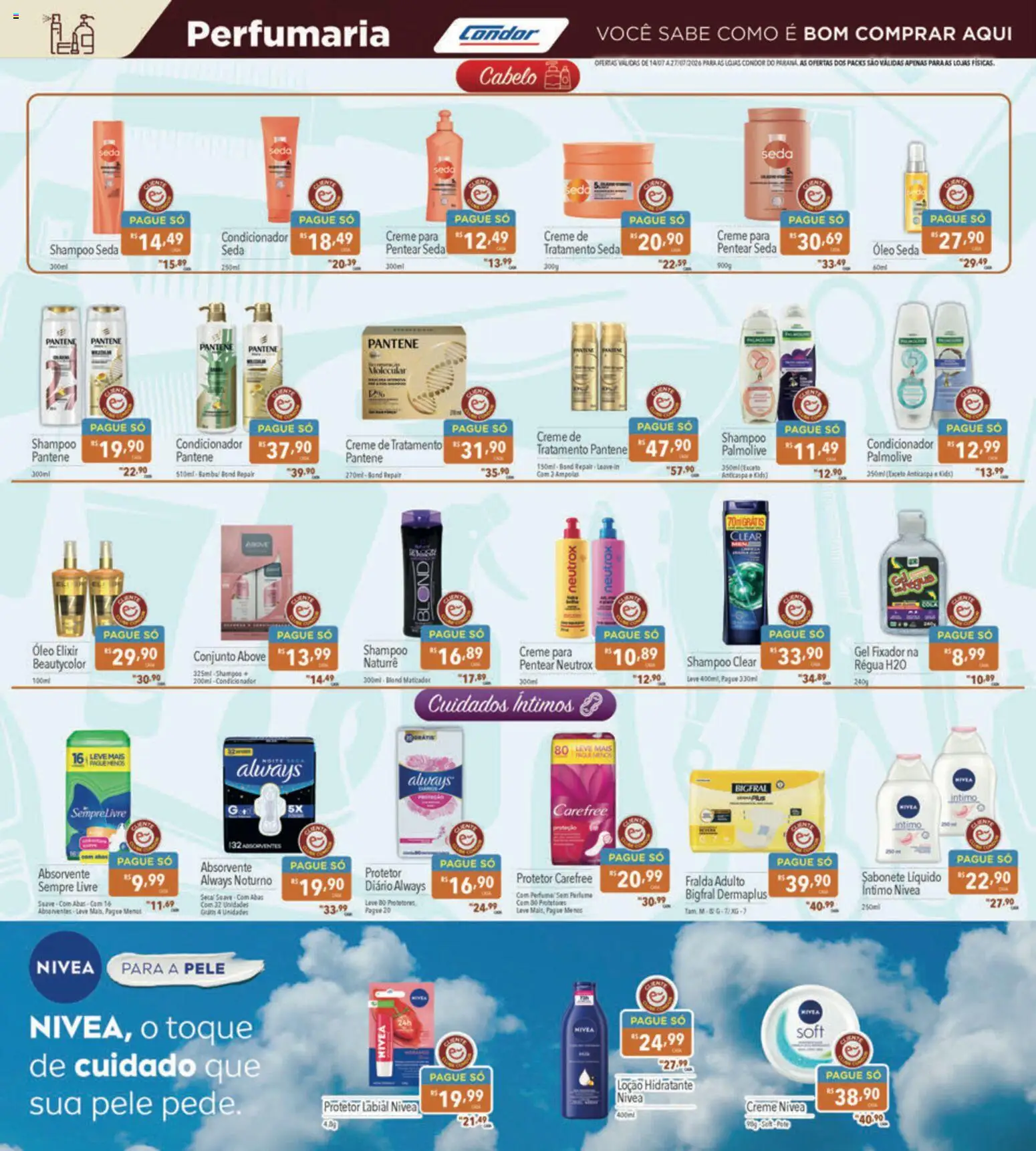 Supermercados Condor Folheto - válido de 14/07/2026 | Página: 22 | Produtos: Shampoo, Óleo, Creme, Sempre Livre