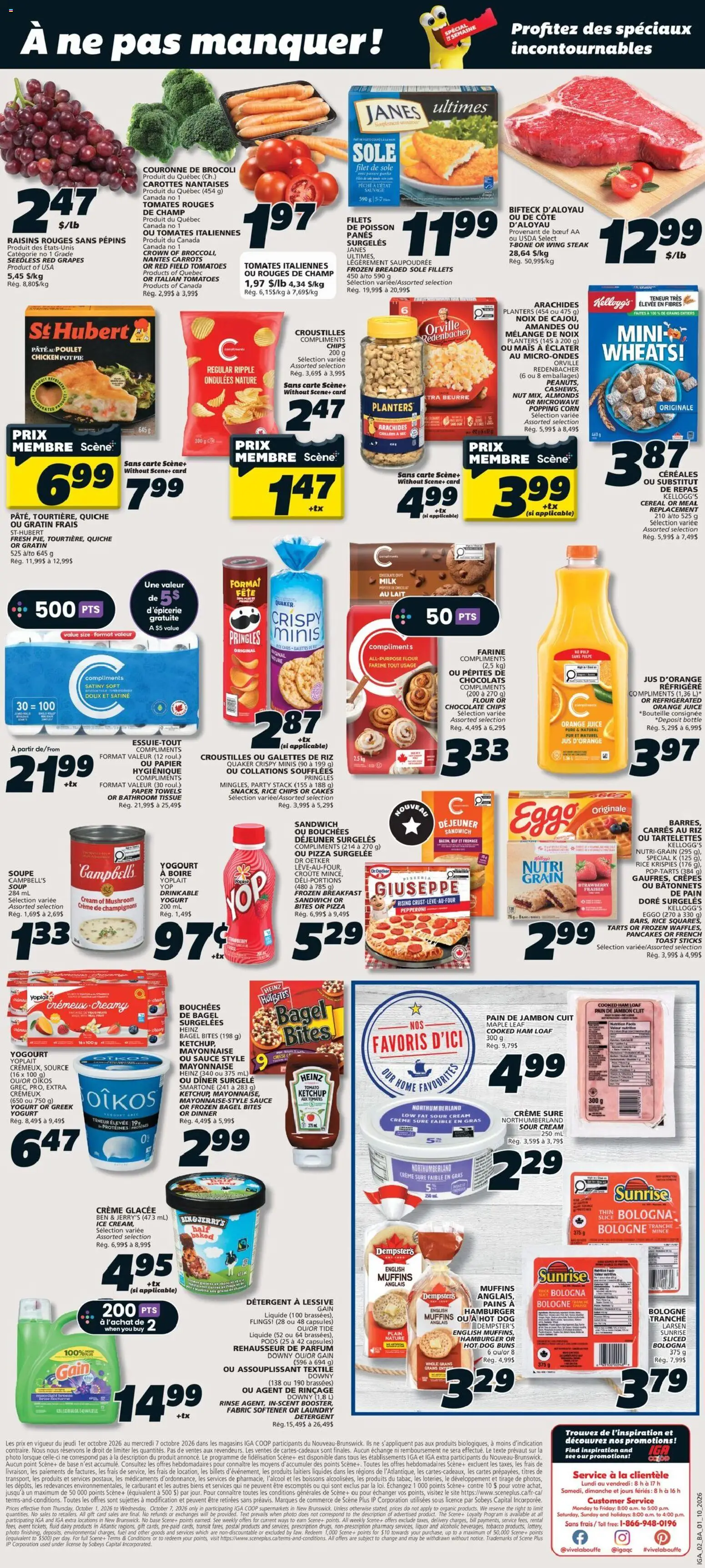 IGA flyer valid from Oct 1, 2026 | Page: 2 | Products: Tomato, Corn, Milk, Ice