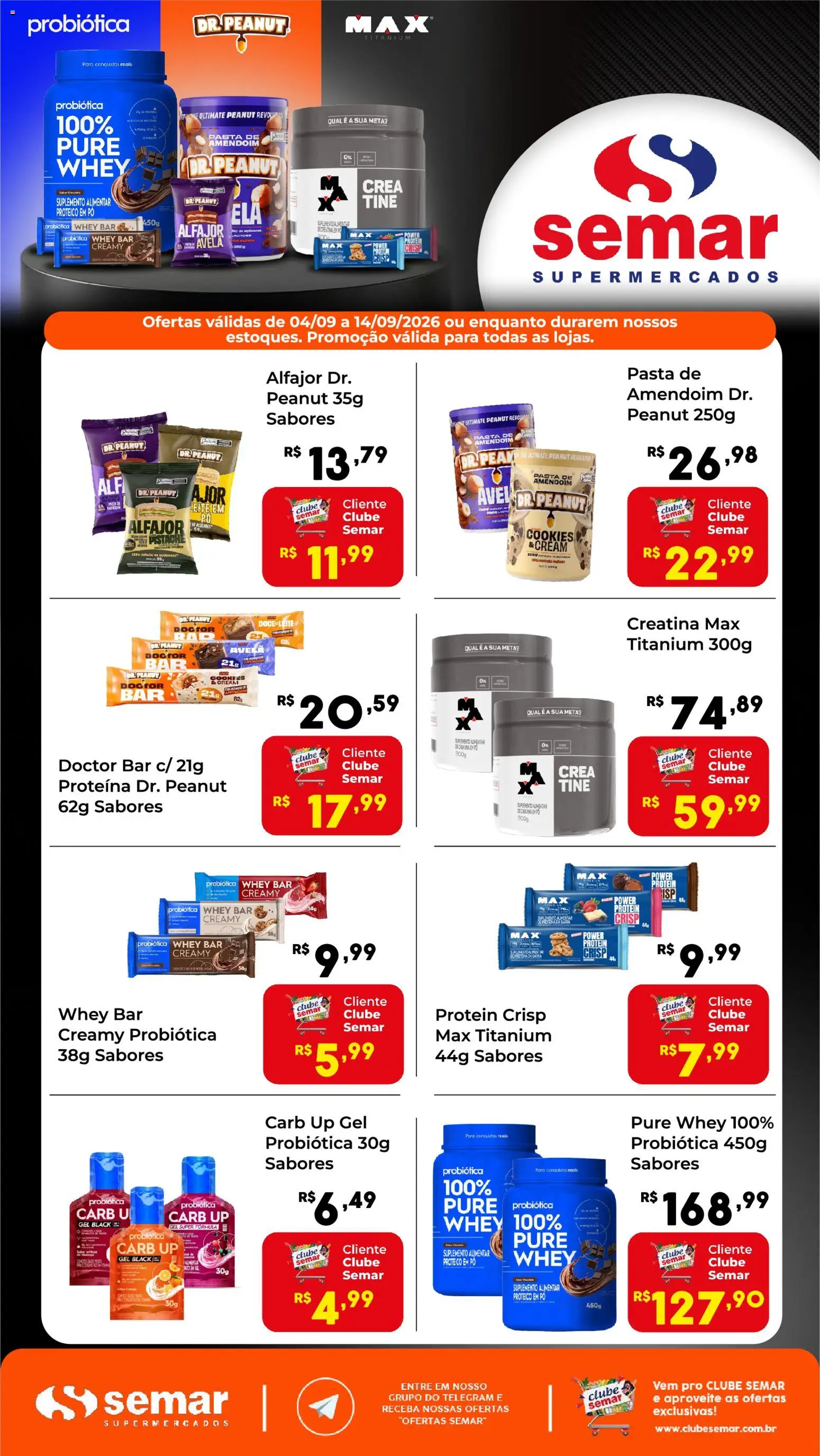 Semar Supermercado Folheto - válido de 04/09/2026 | Página: 1 | Produtos: Creatina, Pistache, Doce, Pasta de amendoim
