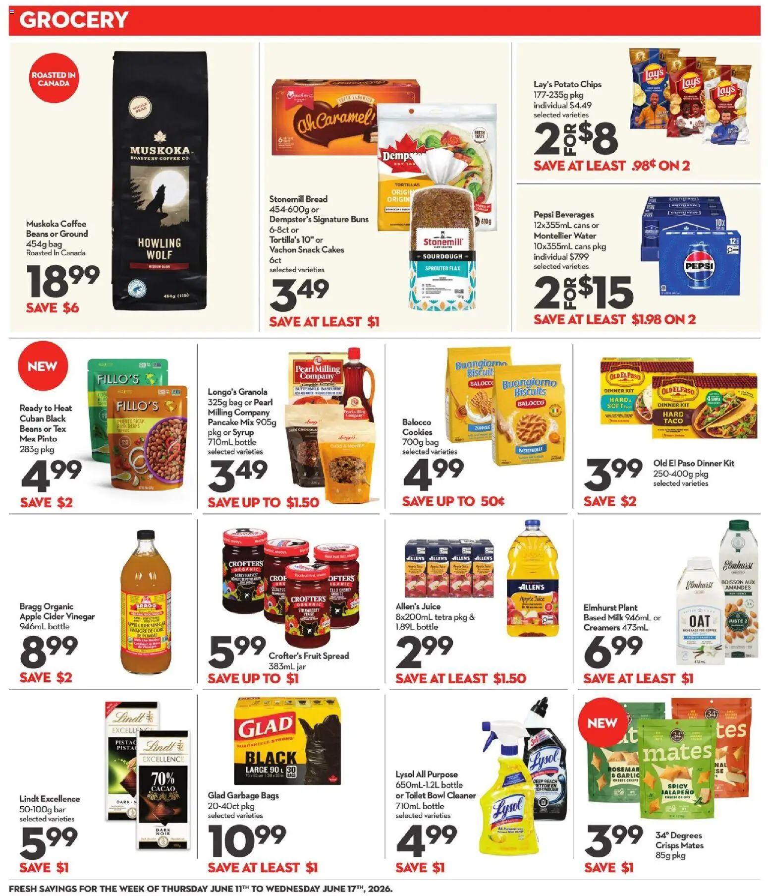 Longo's flyer valid from 11.06.2026 | Page: 9 | Products: Cheese, Bread, Coffee, Juice