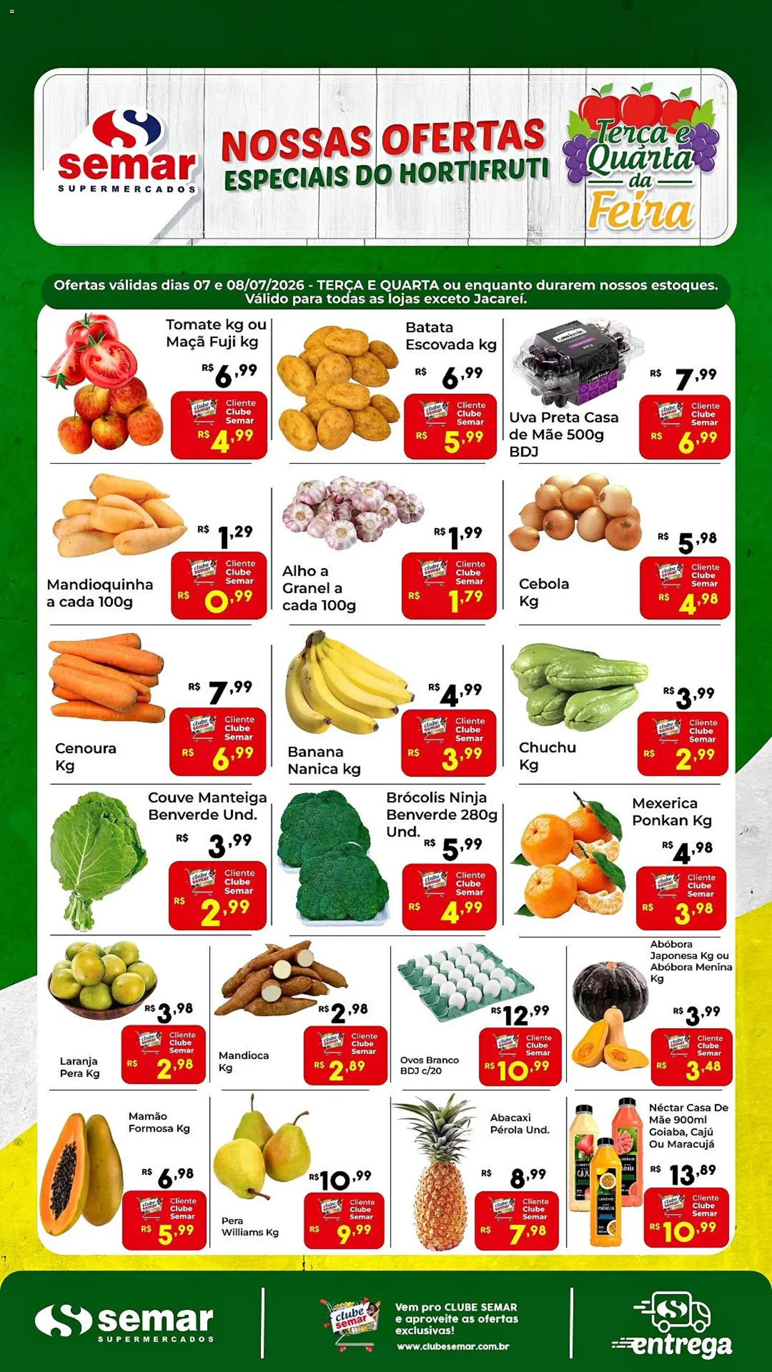 Semar Supermercado Folheto - válido de 07/07/2026 | Página: 1 | Produtos: Mexerica, Cebola, Cenoura, Couve