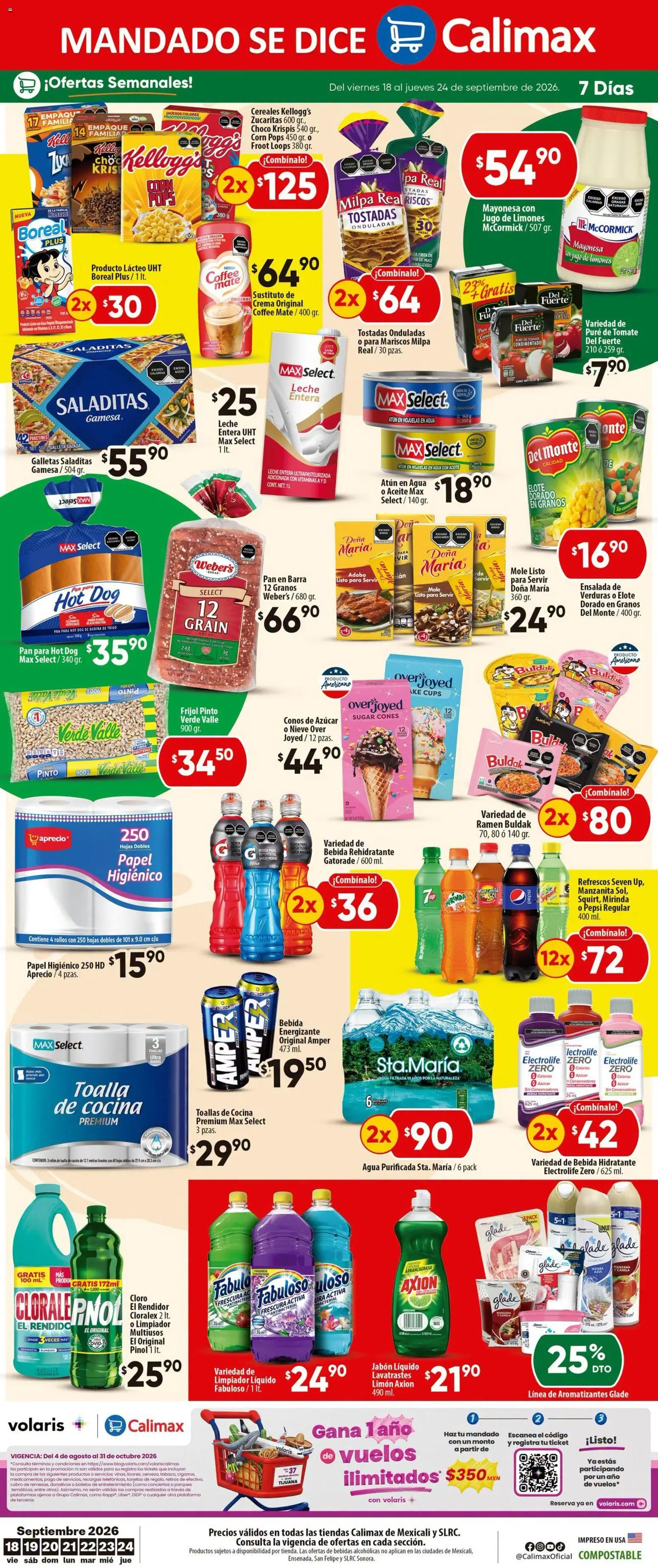 Nuevas ofertas de Calimax válidas en toda la República Mexicana desde el 18/09/2026. ¡Encuentra las mejores ofertas en Calimax folleto Mexicali y SLRC! | Página: 4 | Productos: Leche, Galletas, Toalla, Cocina