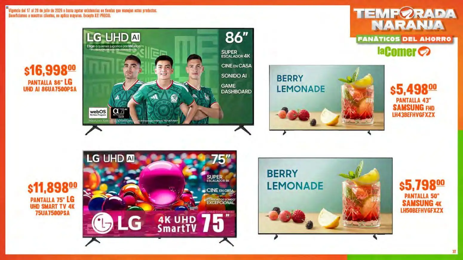 Nuevas ofertas de La Comer válidas en toda la República Mexicana desde el 17/07/2026. ¡Encuentra las mejores ofertas en La Comer folleto! | Página: 37