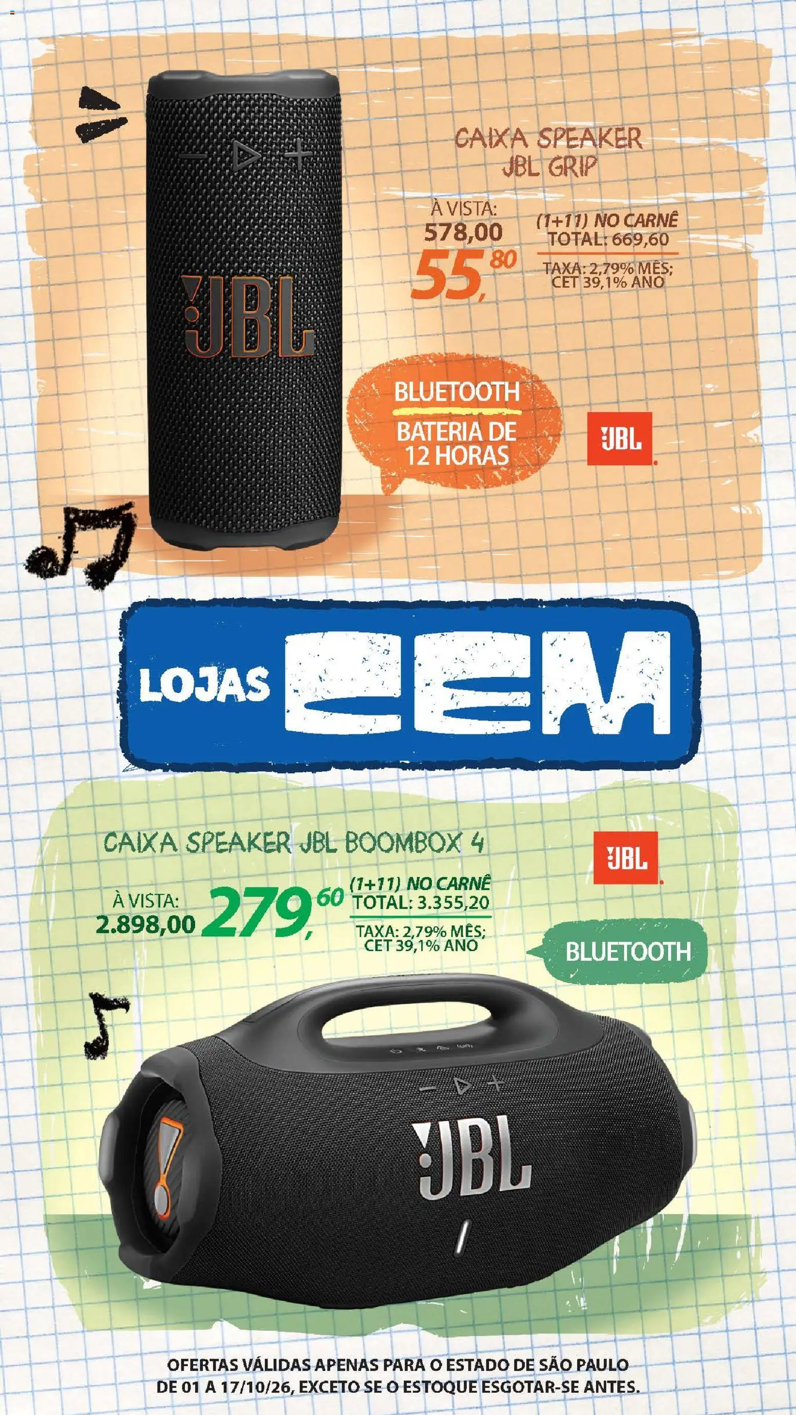 Lojas Cem Folheto - válido de 01/10/2026 | Página: 19 | Produtos: Caixa, Bateria, Carne