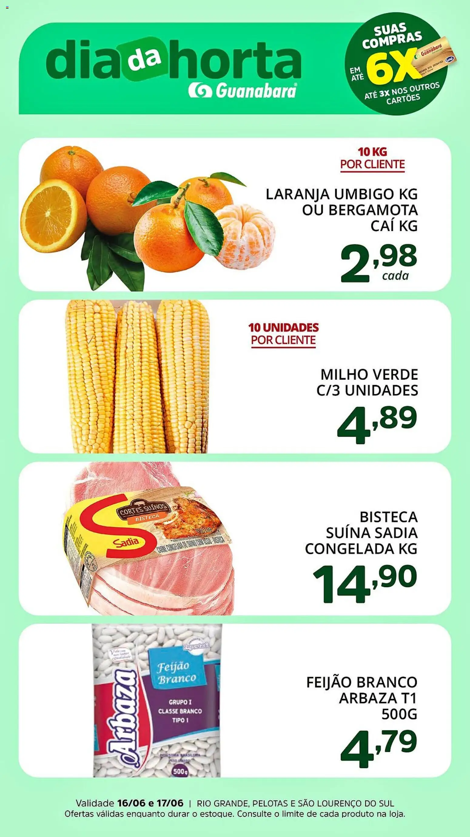 Supermercado Guanabara Folheto - válido de 16.06.2026 | Página: 2 | Produtos: Bergamota, Feijão, Milho verde, Carne