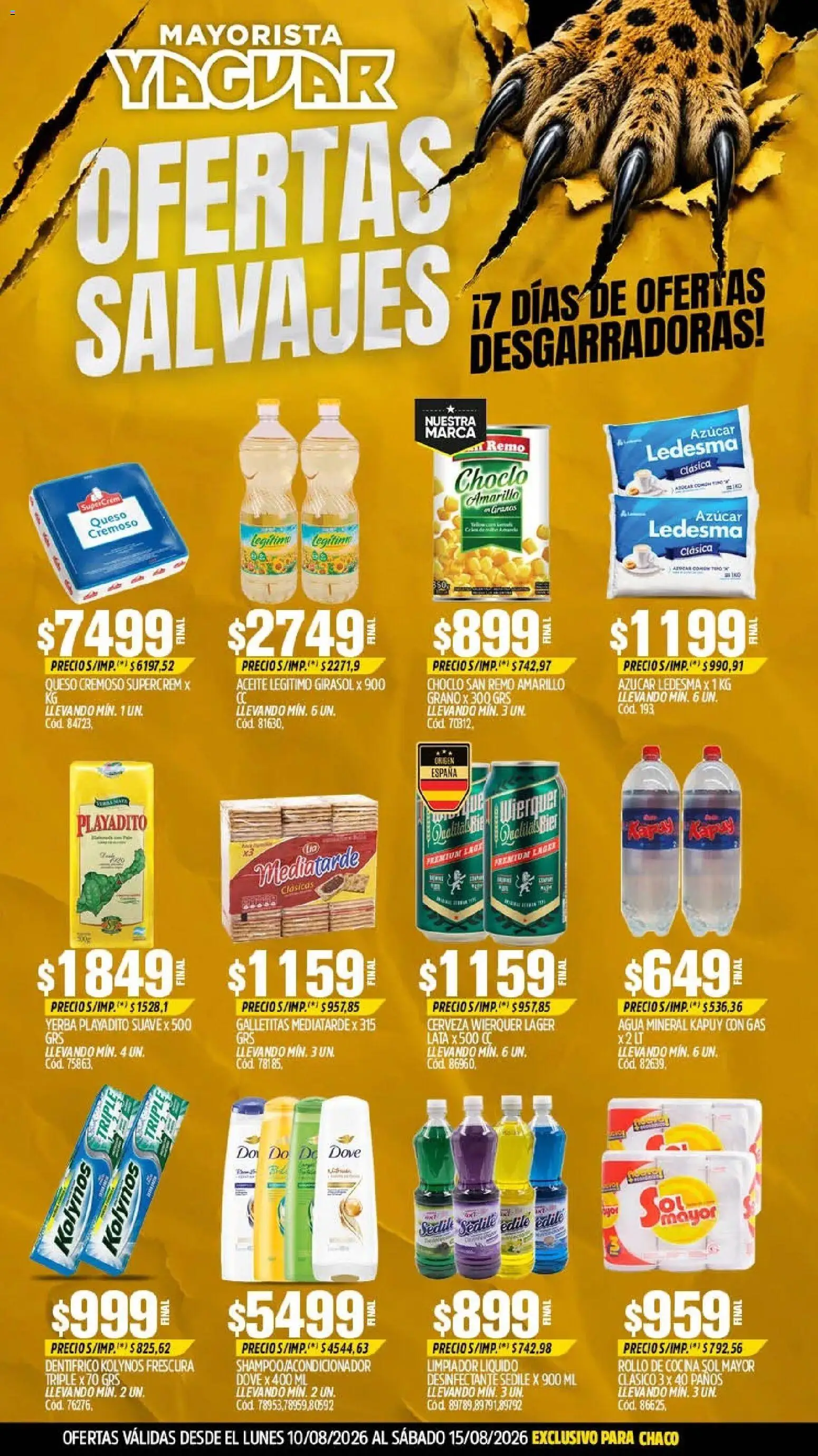 Yaguar - Oferta Semanal Chaco │ válido desde el 10/08/2026 | Página: 1 | Productos: Azucar, Yerba, Agua, Limpiador
