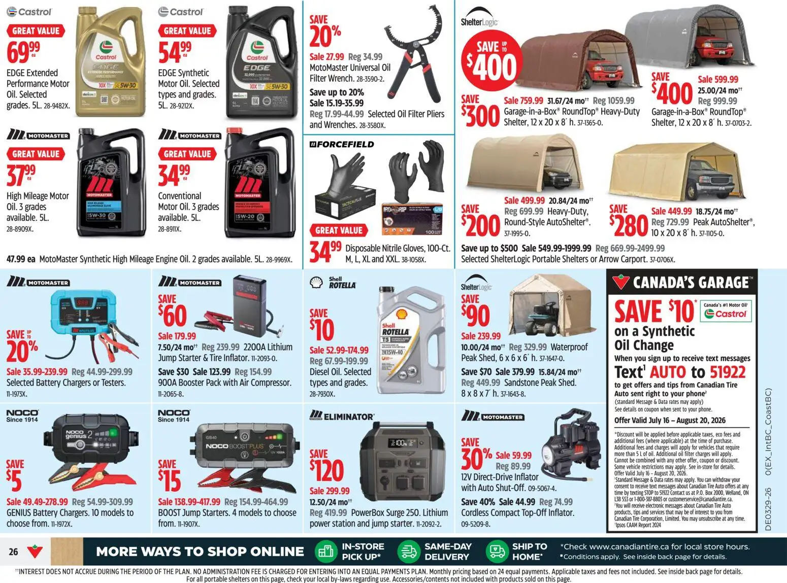 Canadian Tire flyer valid from Jul 16, 2026 | Page: 26 | Products: Iron, Box, Battery, Oil