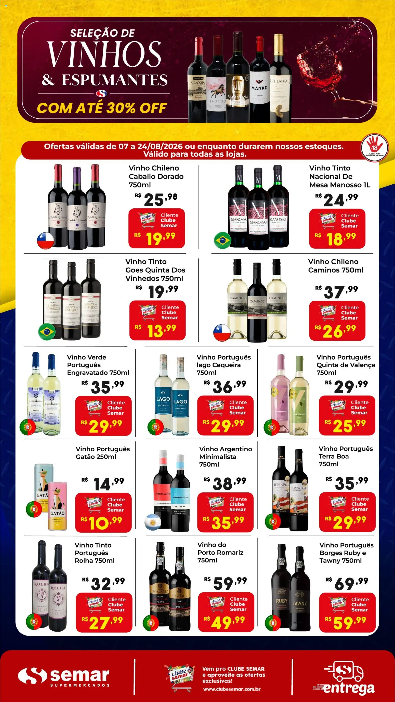 Semar Supermercado Folheto - válido de 07/08/2026 | Página: 1 | Produtos: Mesa, Vinho tinto, Vinho