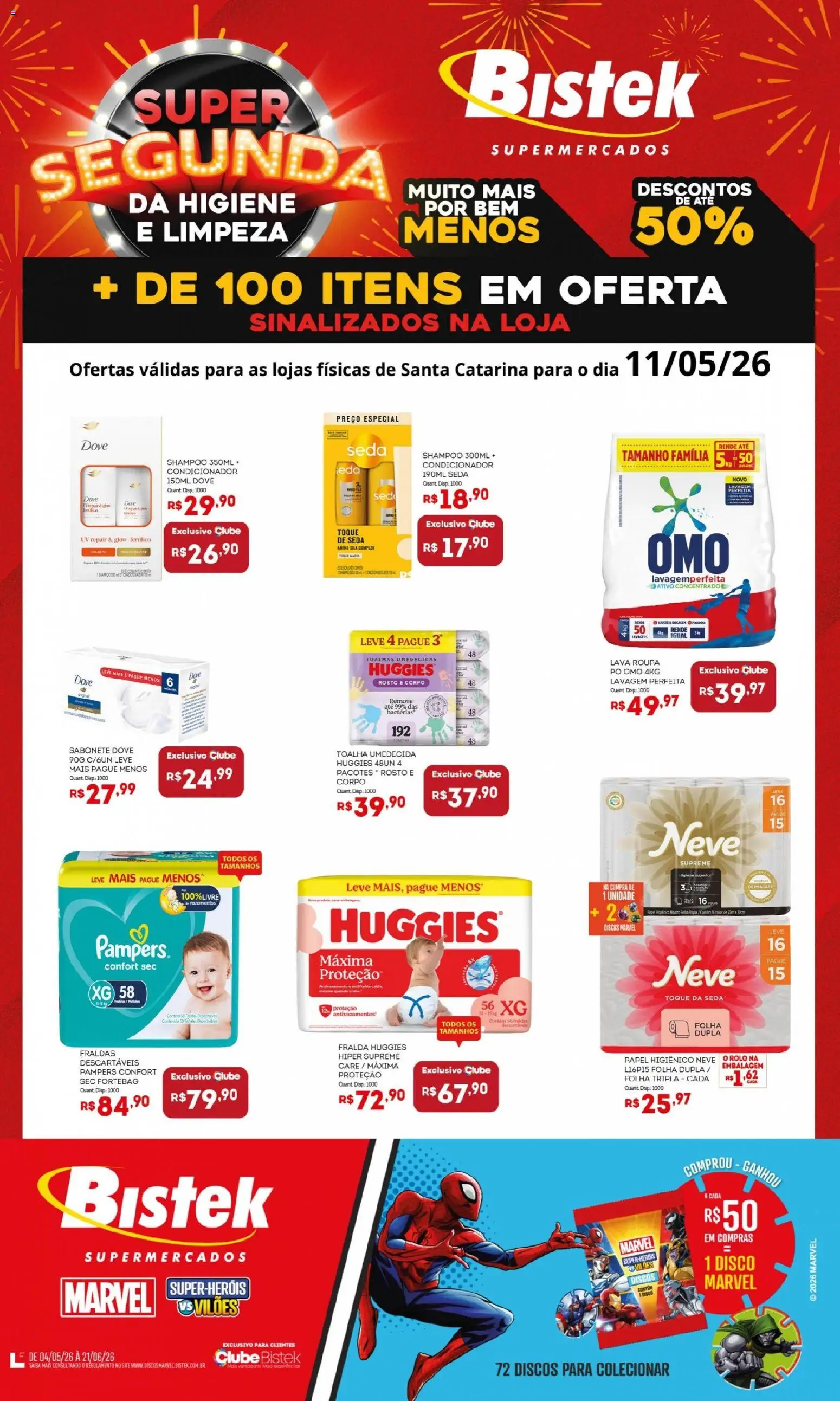 Bistek Supermercados Folheto - válido de 11.05.2026 | Página: 1 | Produtos: Pampers, Pó, Toalha umedecida, Disco