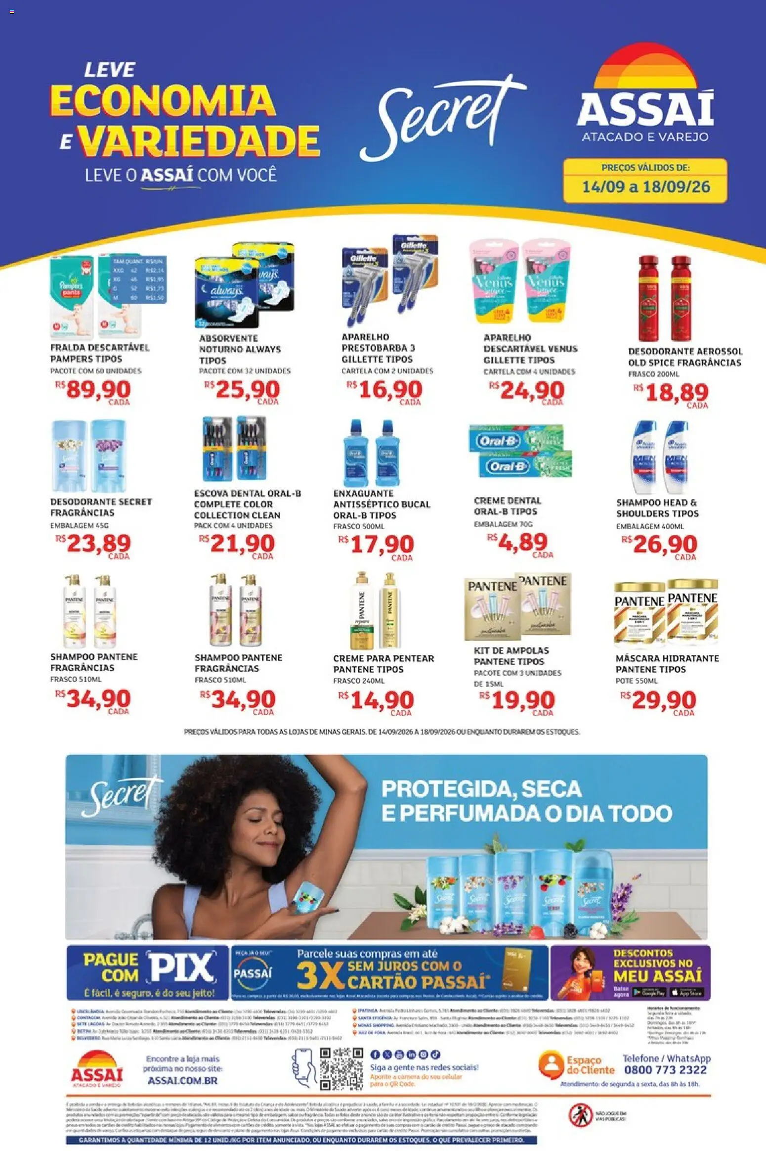 Assaí Atacadista Folheto - válido de 14/09/2026 | Página: 1 | Produtos: Shampoo, Escova, Desodorante, Shampoo pantene