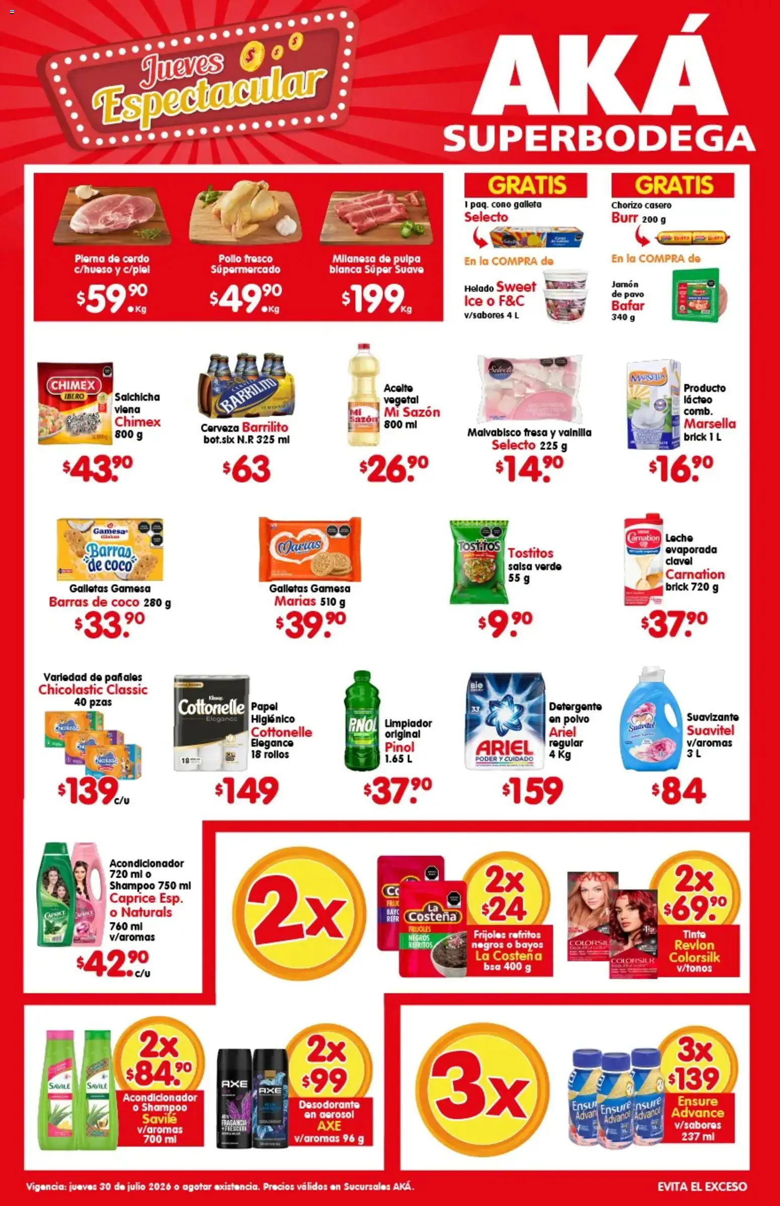 Nuevas ofertas de Arteli válidas en toda la República Mexicana desde el 30/07/2026. ¡Encuentra las mejores ofertas en Arteli folleto Aká Superbodegas! | Página: 1 | Productos: Jamón, Chorizo, Suavizante, Polvo