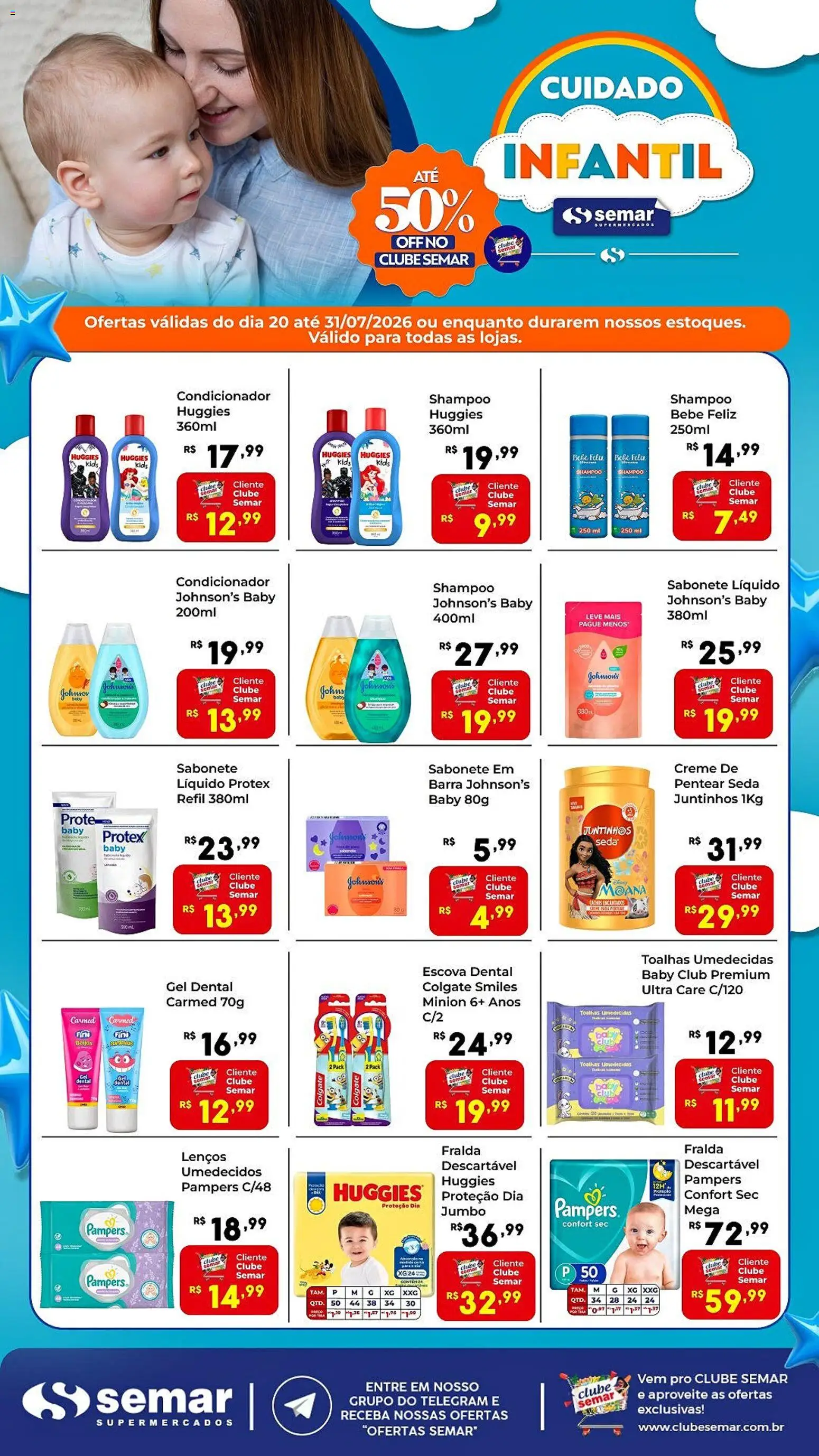 Semar Supermercado Folheto - válido de 20/07/2026 | Página: 1 | Produtos: Shampoo, Pampers, Escova, Sabonete