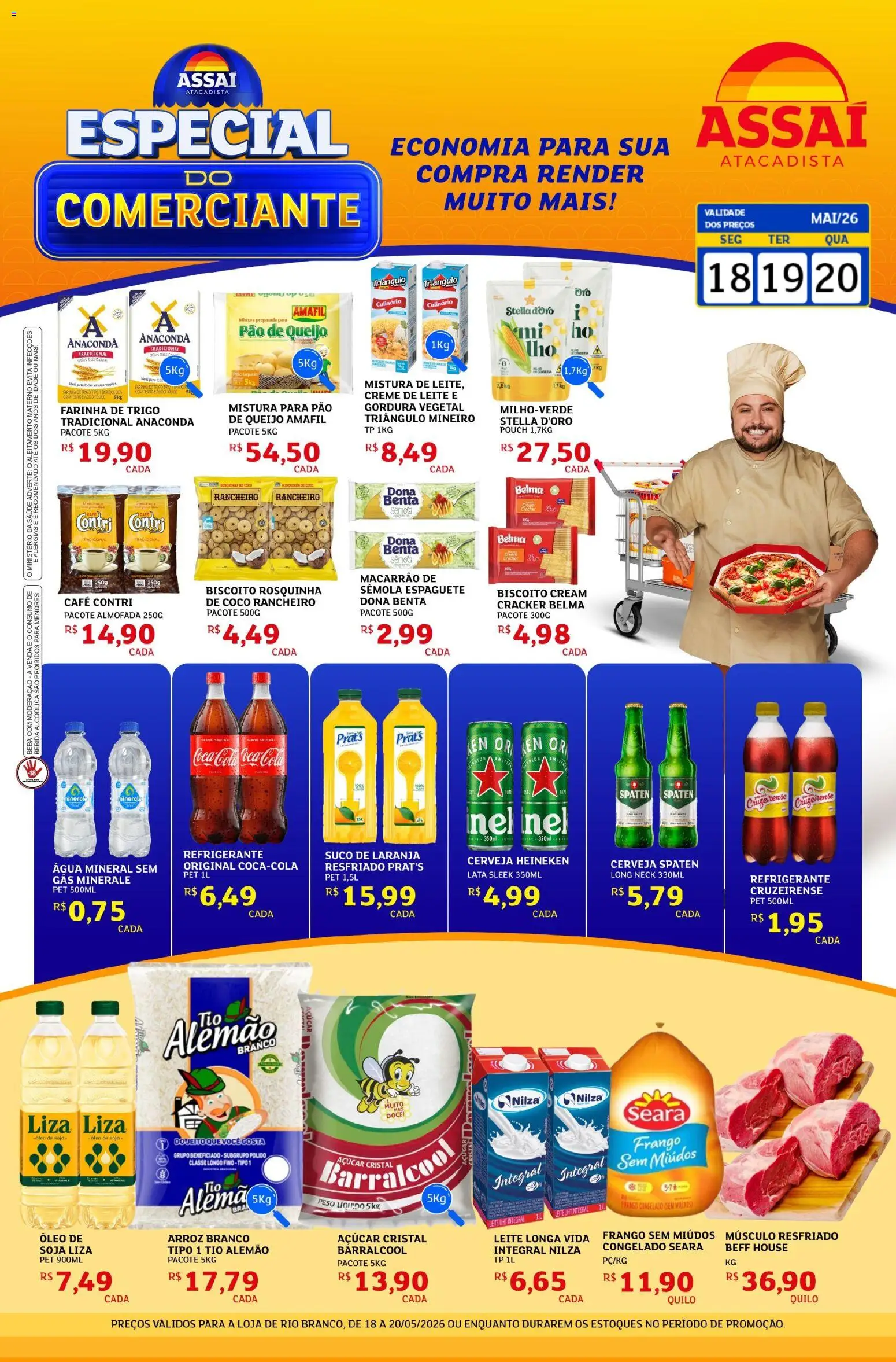 Assaí Atacadista Folheto - válido de 18.05.2026 | Página: 1 | Produtos: Leite, Queijo, Suco, Rosquinha