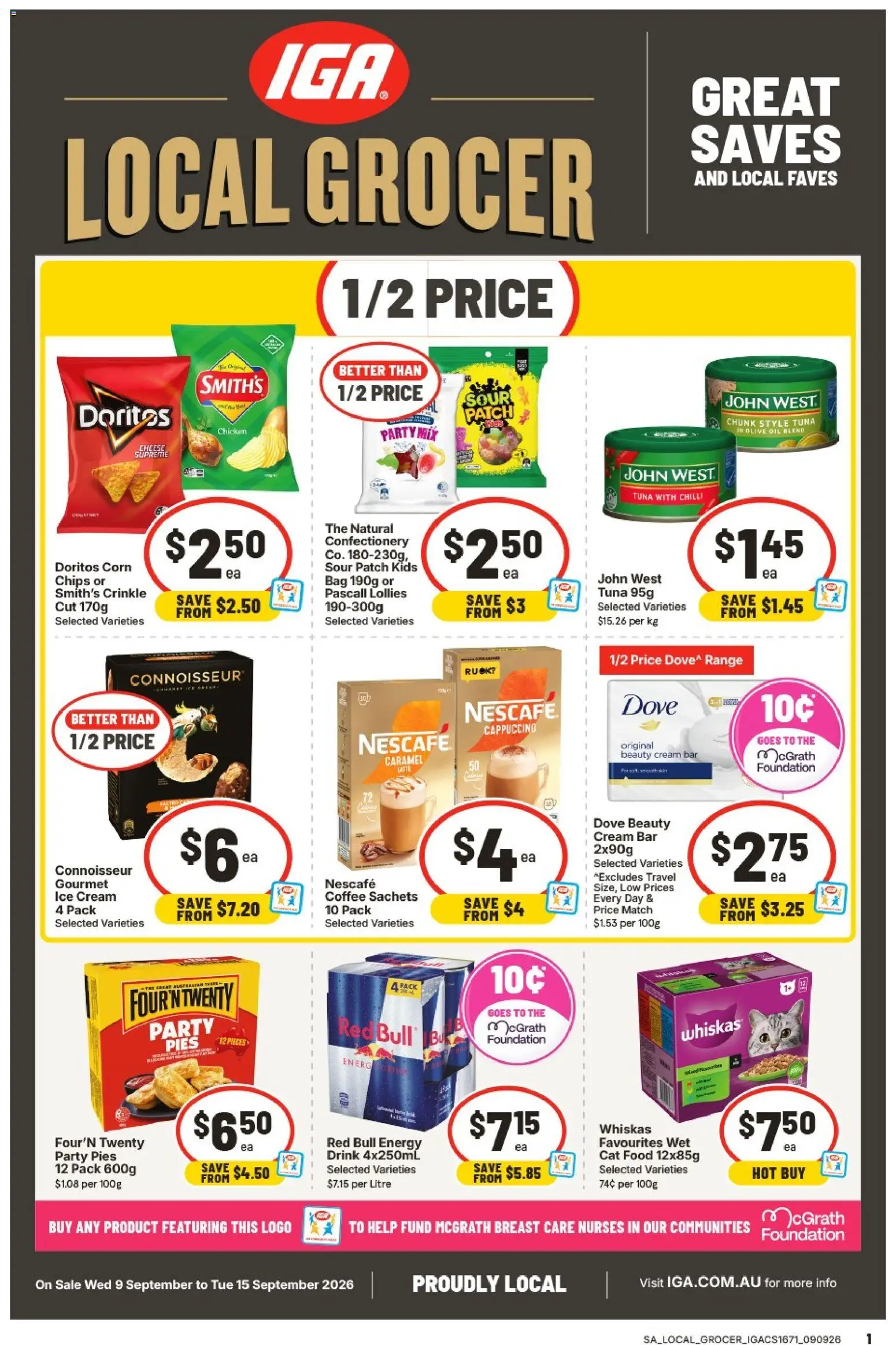 IGA catalogue - valid from 09/09/2026 | Page: 1 | Products: Lollies, Cappuccino, Pies, Nescafe