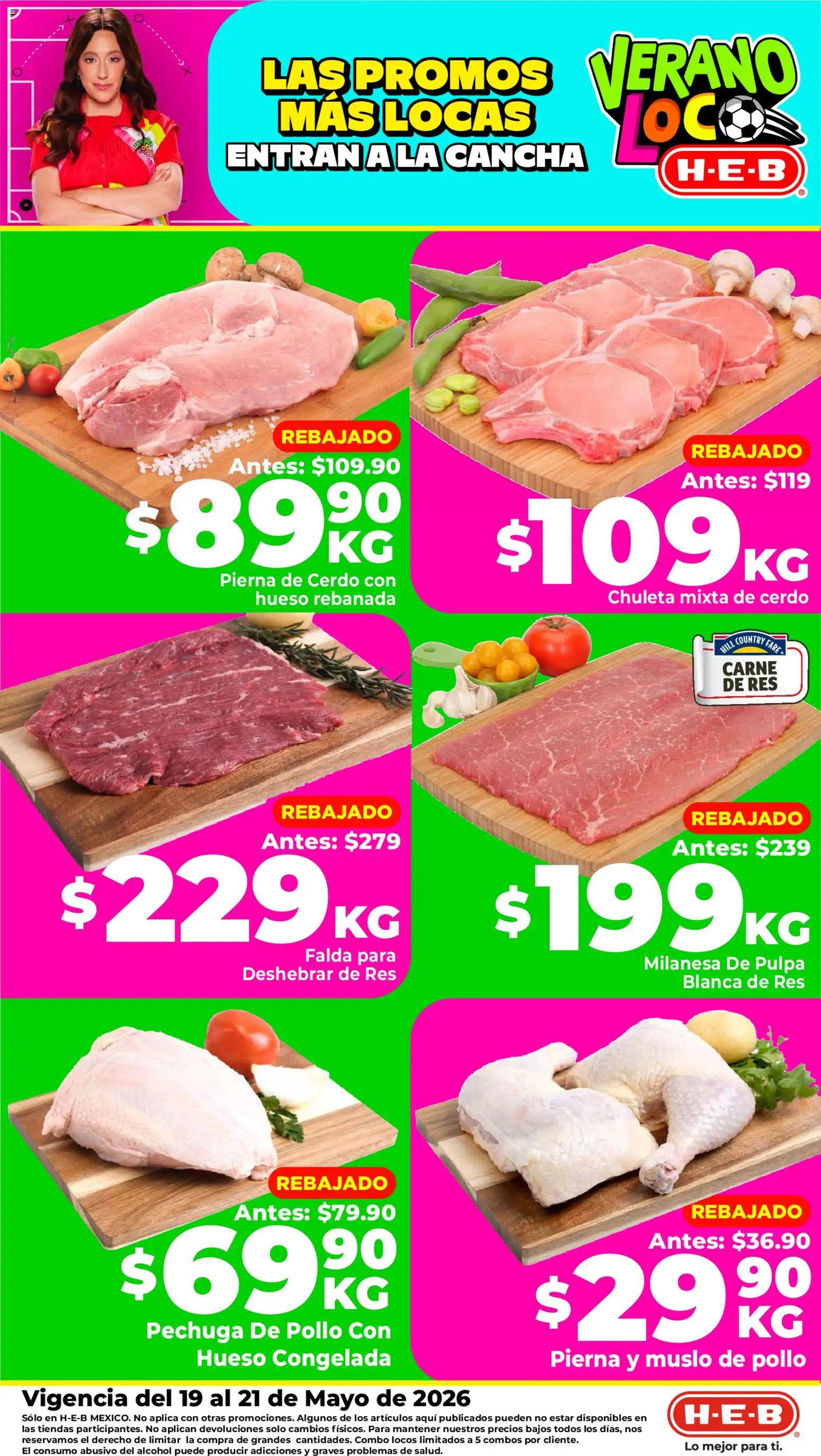 Nuevas ofertas de H-E-B válidas en toda la República Mexicana desde el 19.05.2026. ¡Encuentra las mejores ofertas en H-E-B folleto Ofertas! | Página: 1 | Productos: Milanesa, Cerdo, Res, Falda