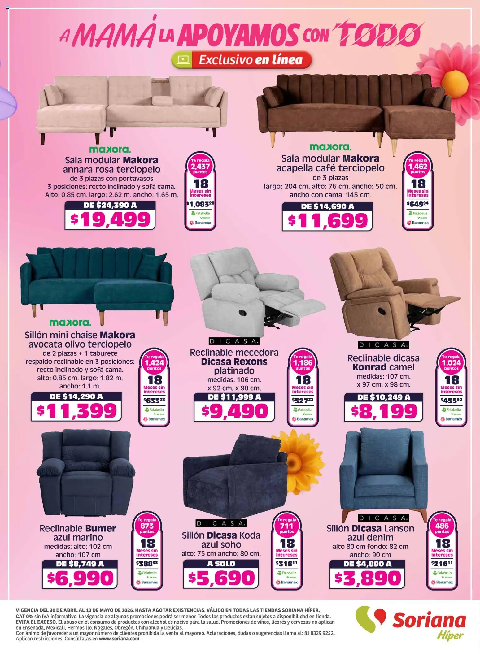 Nuevas ofertas de Soriana válidas en toda la República Mexicana desde el 30.04.2026. ¡Encuentra las mejores ofertas en Soriana A mamá la apoyamos con todo Híper Nacional! | Página: 36 | Productos: Sillón, Café, Cama, Té