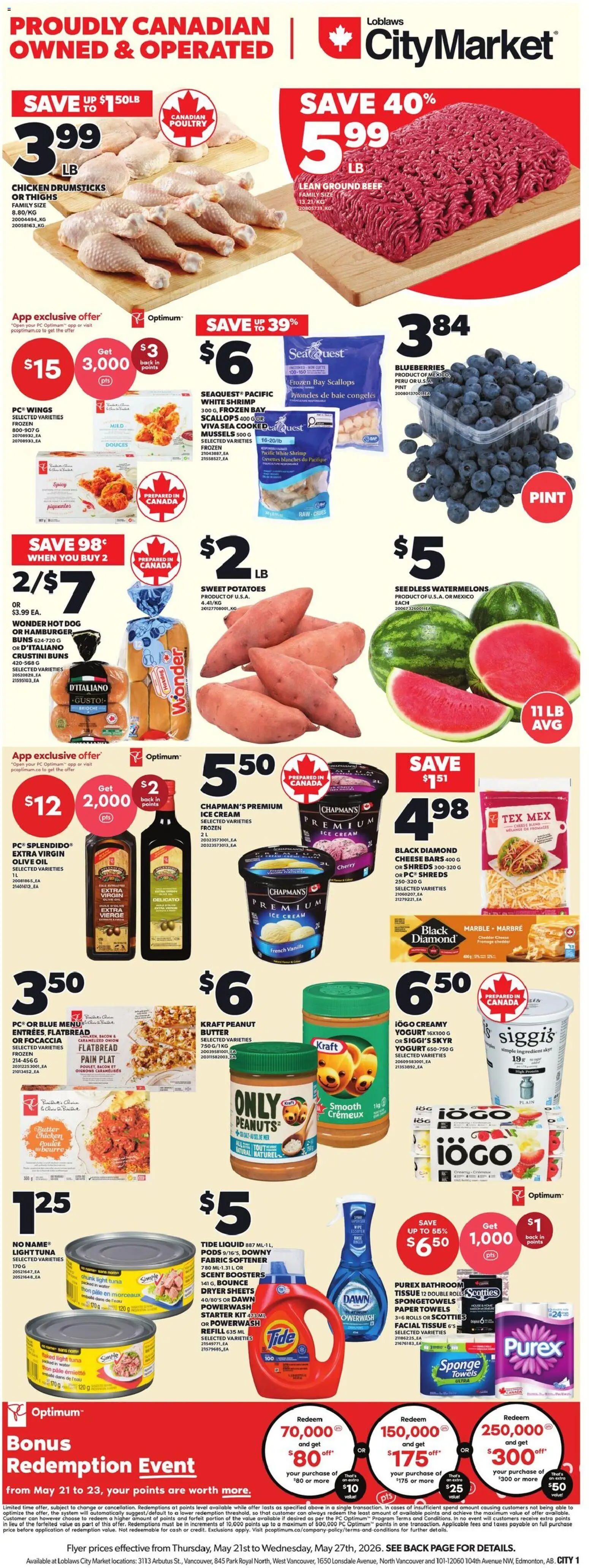 Loblaws flyer valid from 21.05.2026 | Page: 1 | Products: Ice cream, Sponge, Yogurt, Oil