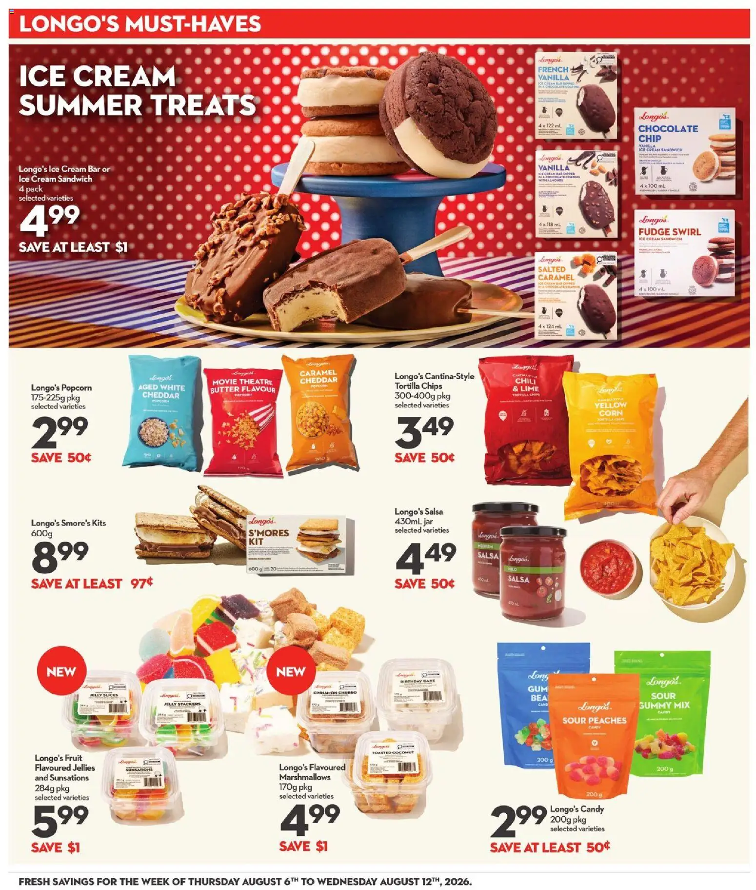 Longo's flyer valid from Aug 6, 2026 | Page: 14 | Products: Chips, Cream, Ice cream, Chocolate