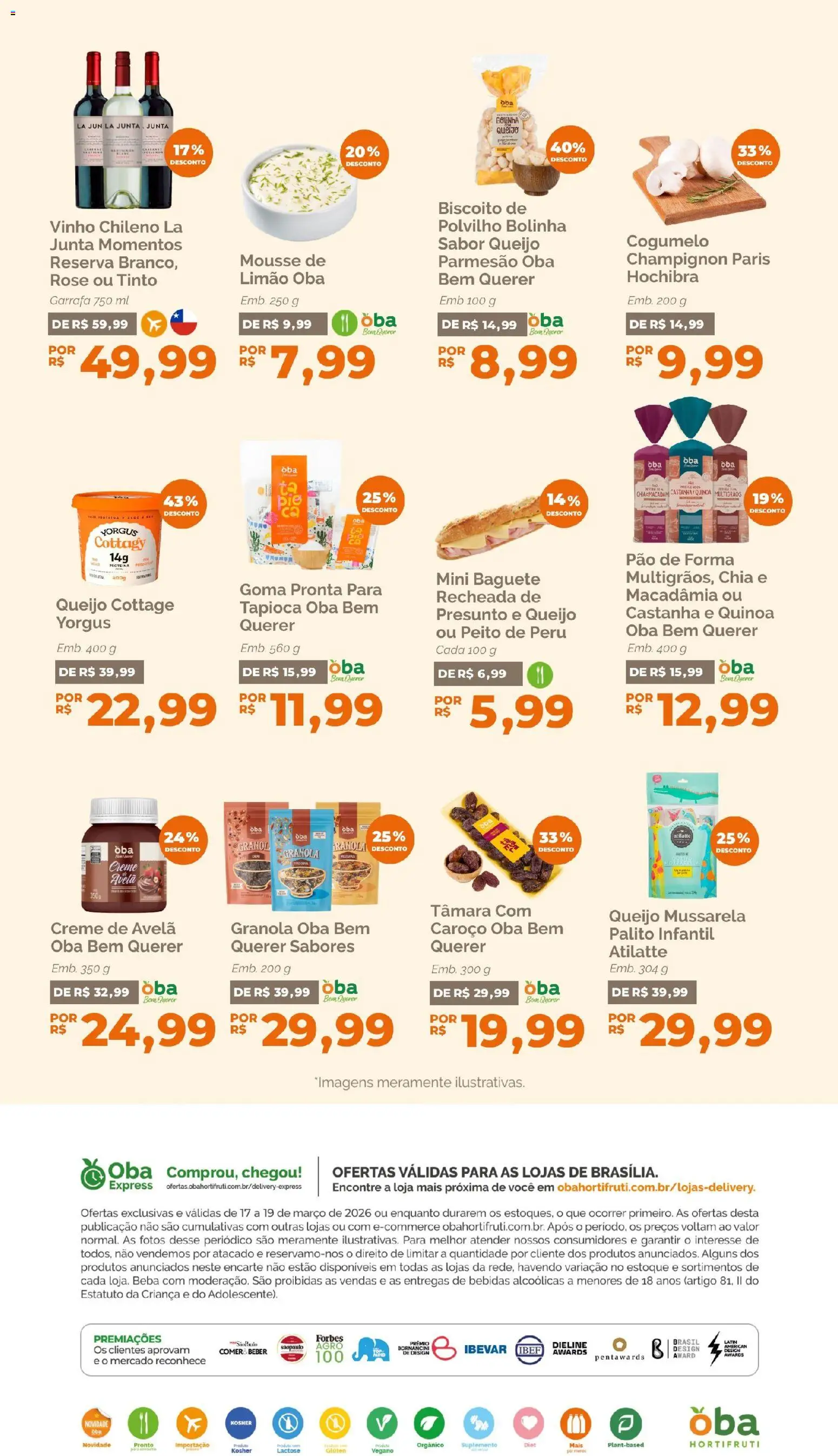 Oba Hortifruti Folheto - válido de 17.03.2026 | Página: 7 | Produtos: Queijo, Creme, Creme de avelã, Mussarela