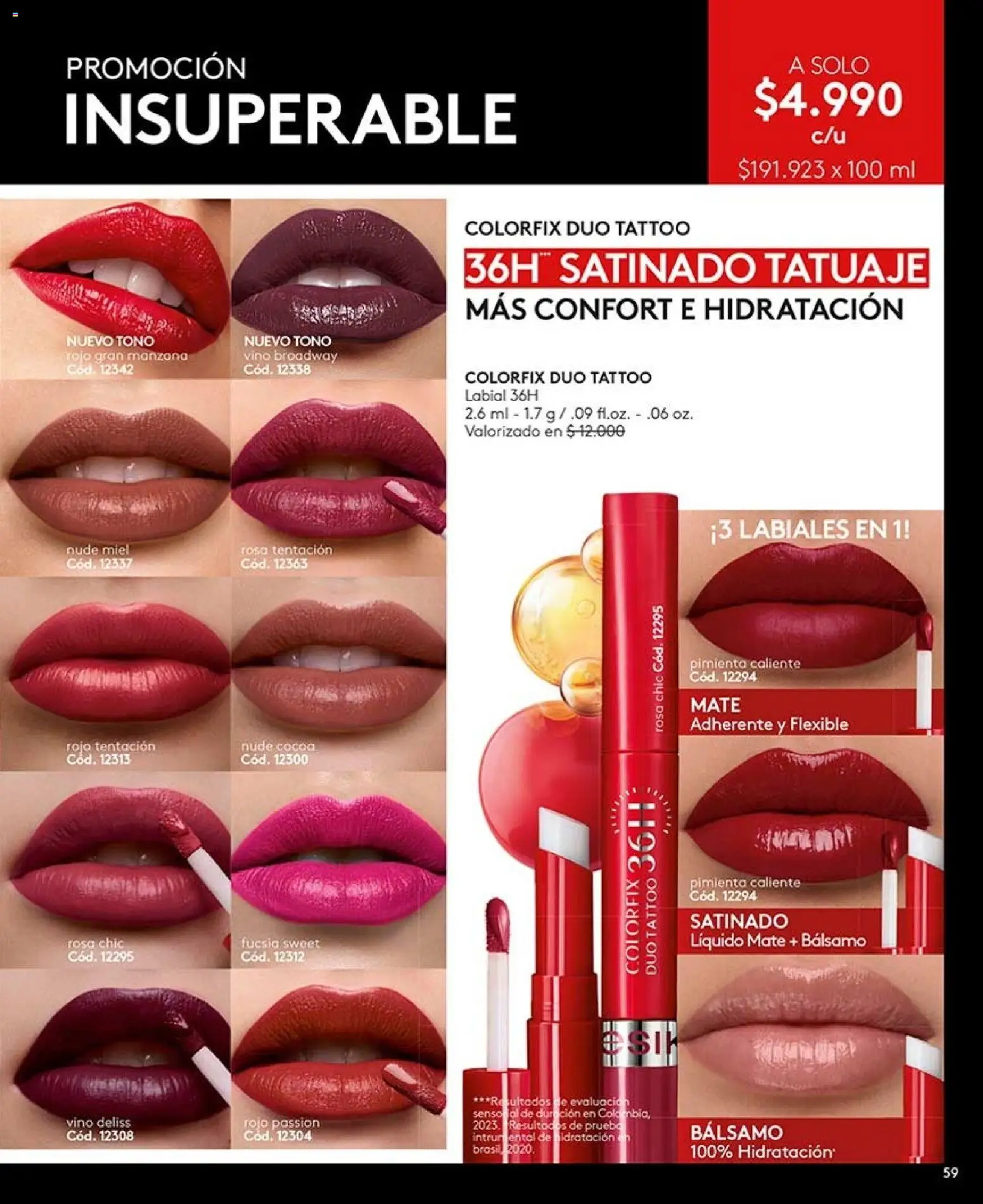 Catálogo Ésika Campaña 12 │ válido desde el 06.07.2026 | Página: 59 | Productos: Bálsamo, Flexible, Mate, Labial