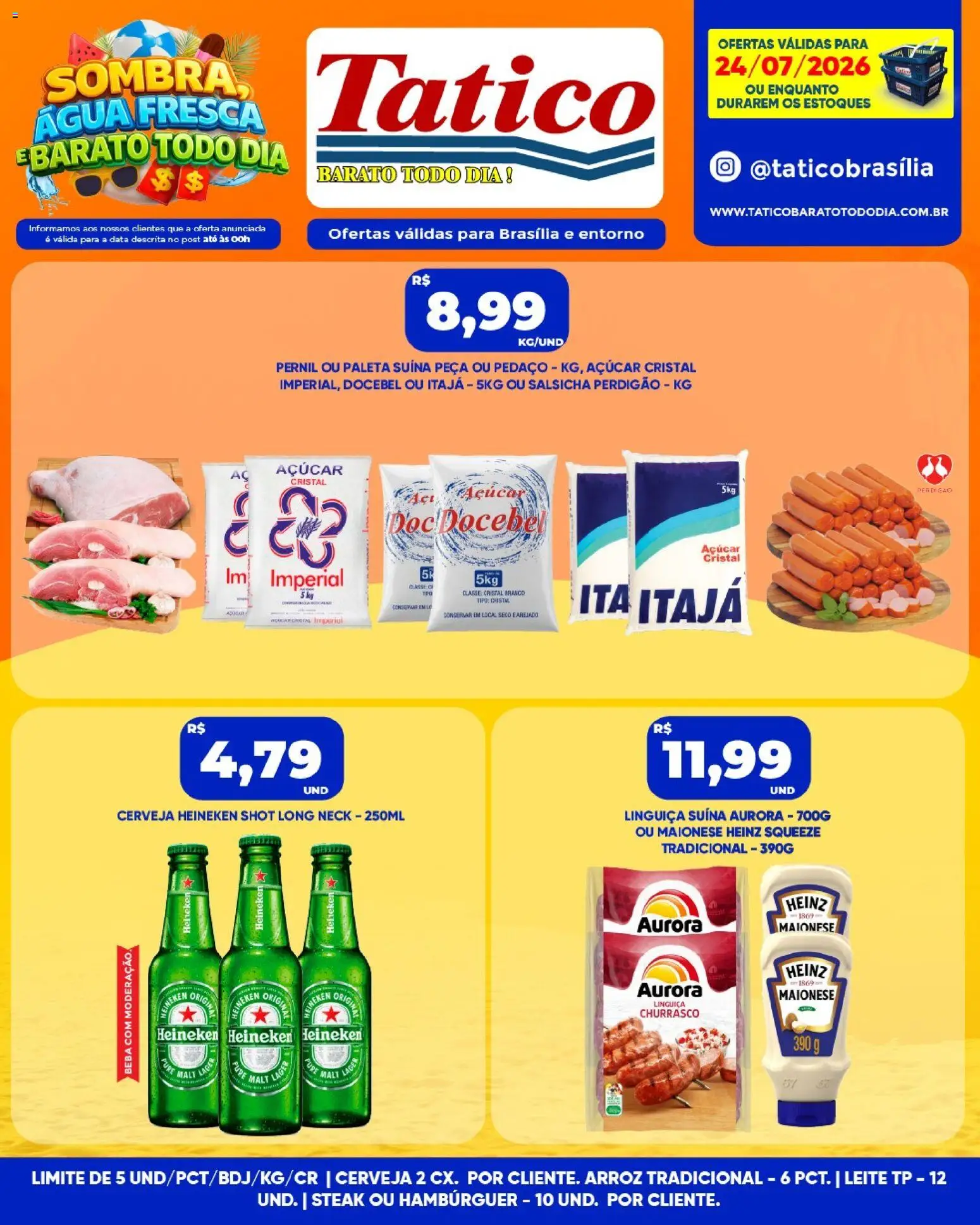 Tatico Folheto - válido de 25/07/2026 | Página: 27 | Produtos: Salsicha, Leite, Hambúrguer, Açúcar