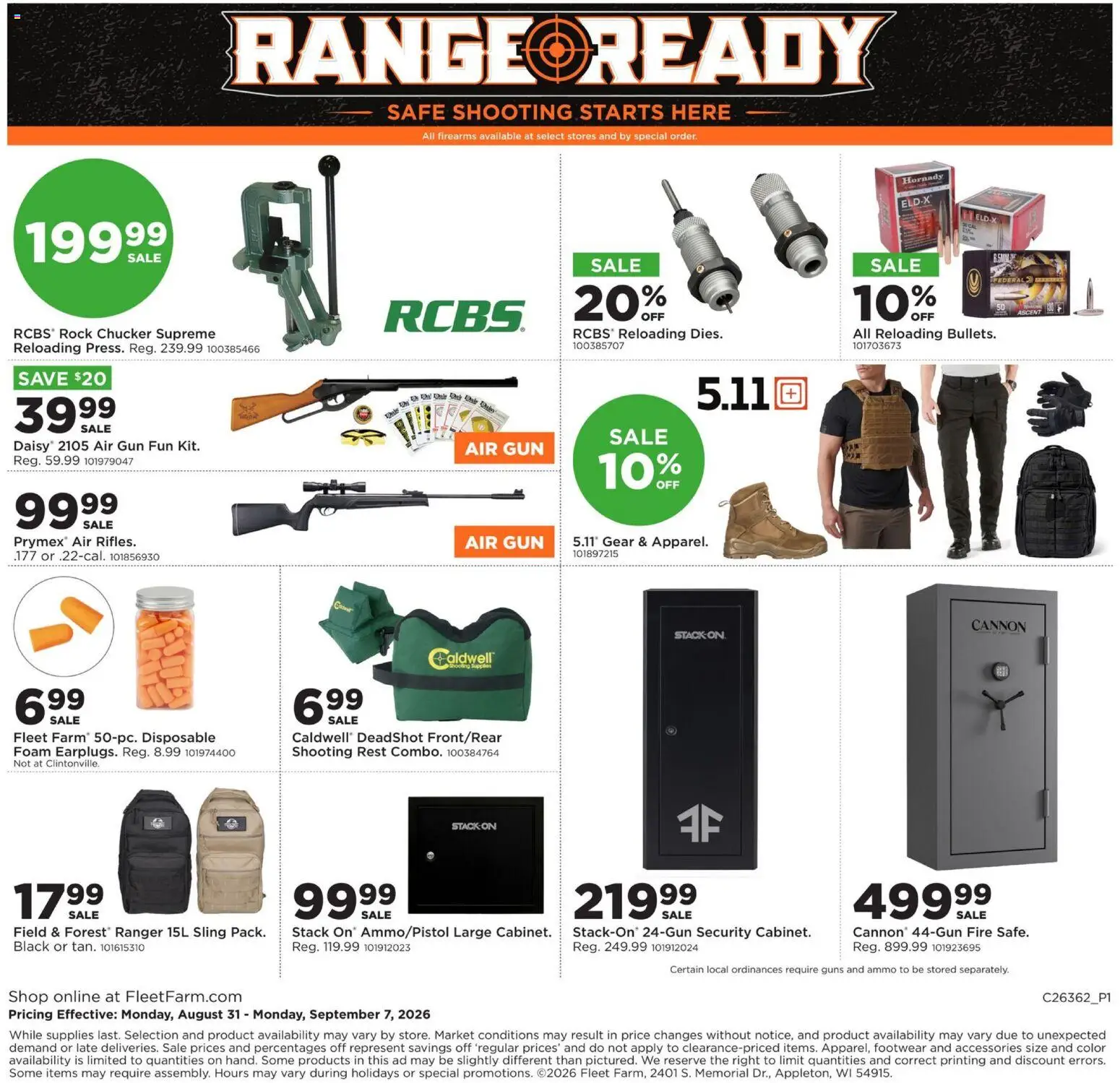 Mills Fleet Farm Ad - valid from 08/31/2026 | Page: 8 | Products: Safe, Foam, Gun, Ammo