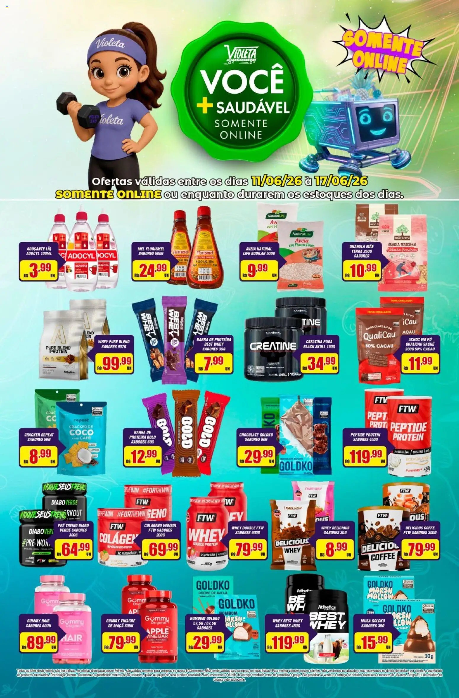 Violeta Supermercados Folheto - válido de 11.06.2026 | Página: 1 | Produtos: Leite, Chocolate, Barra de proteína, Creme de avelã