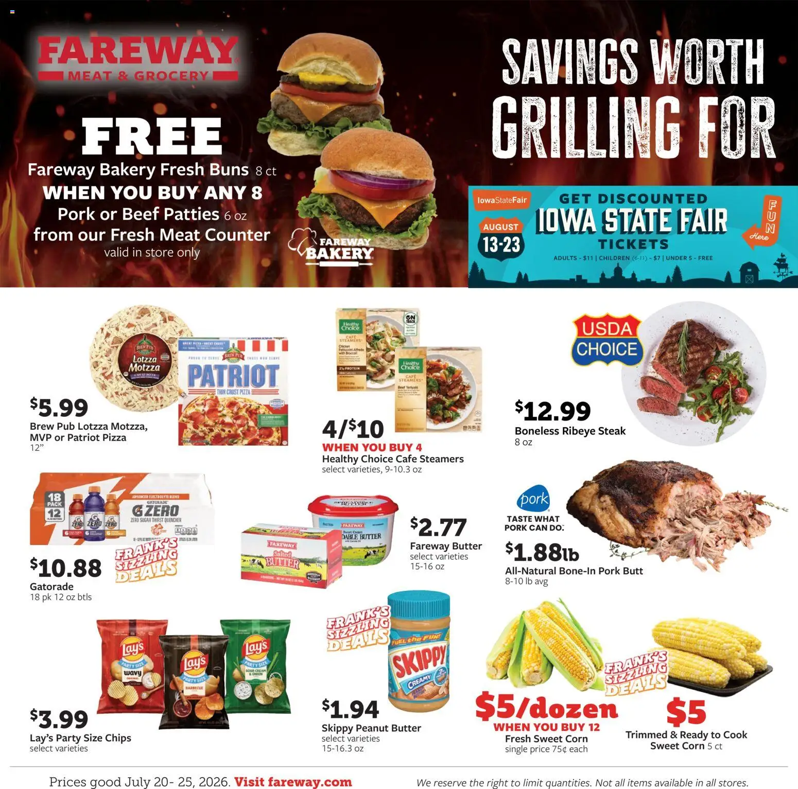 Fareway Weekly Ad - valid from 07/20/2026 | Page: 1 | Products: Bakery, Pizza, Beef, Onion
