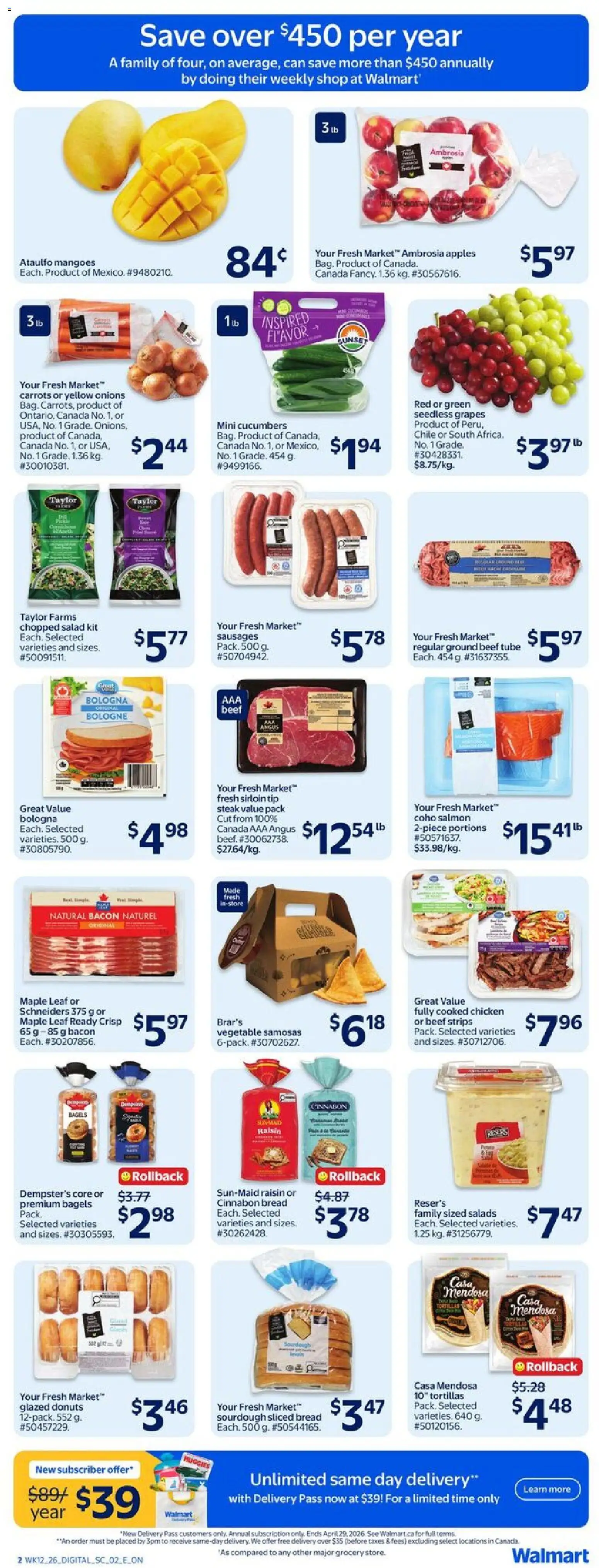 Walmart flyer valid from 16.04.2026 | Page: 3 | Products: Beef, Cucumbers, Salad, Chicken