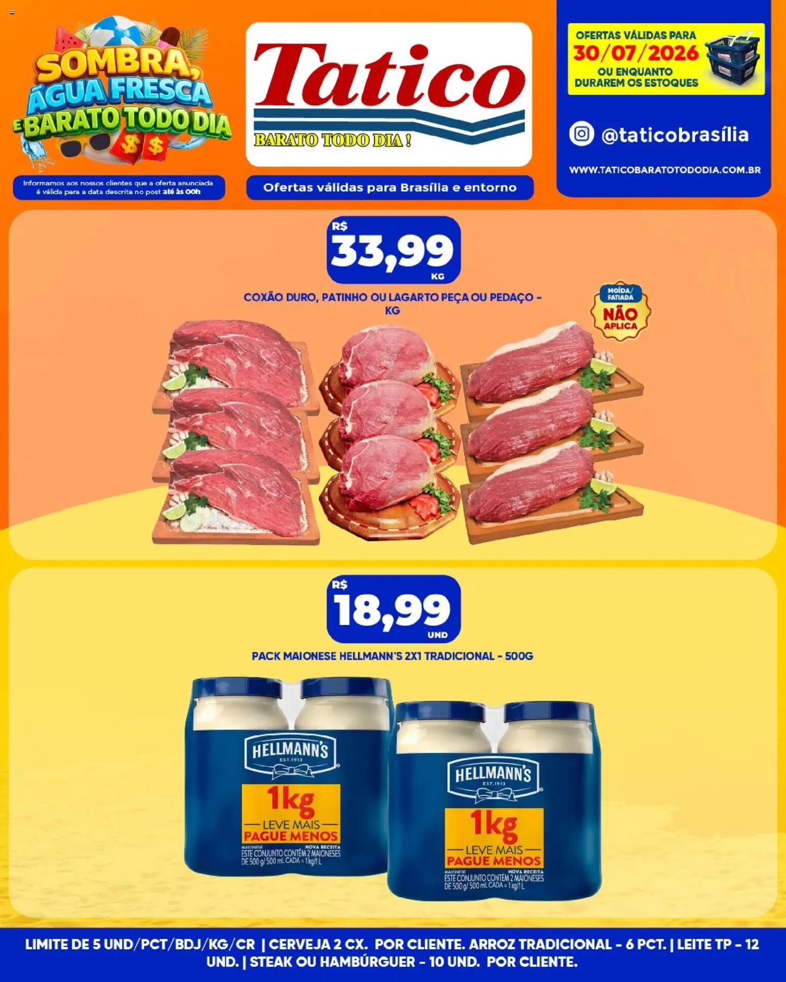 Tatico Folheto - válido de 30/07/2026 | Página: 13 | Produtos: Leite, Cerveja, Arroz, Hambúrguer