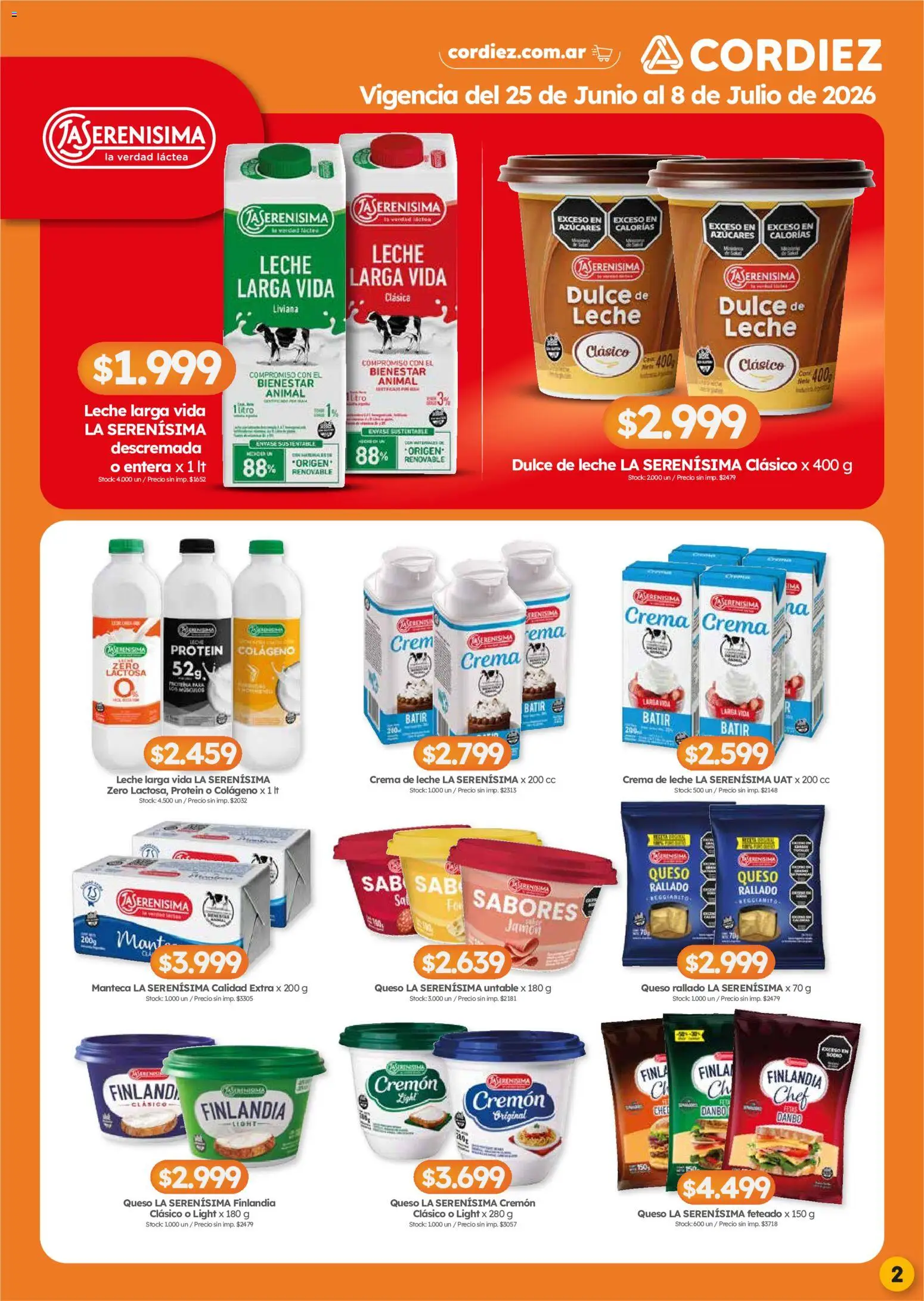 Cordiez ofertas │ válido desde el 25/06/2026 | Página: 2 | Productos: Crema de leche, Dulce de leche, Manteca, Crema