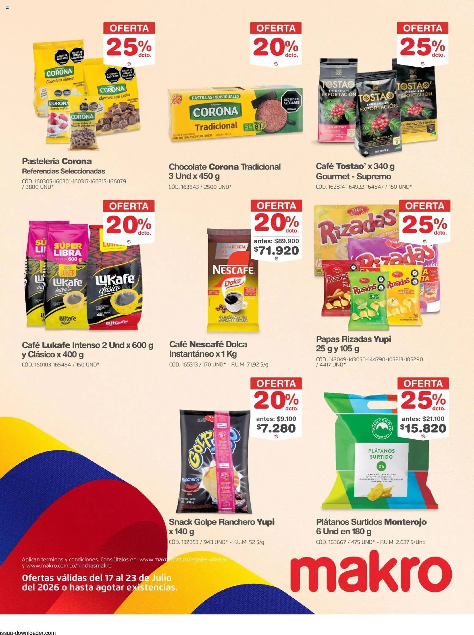 Makro revista - valida desde el 17/07/2026 | Página: 9 | Productos: Plátanos, Taza, Mayonesa, Leche