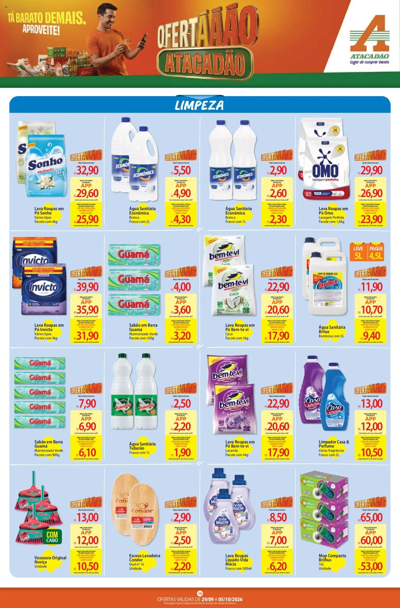 Atacadão Folheto - válido de 29/09/2026 | Página: 10 | Produtos: Perfume, Água, Água sanitária, Vassoura